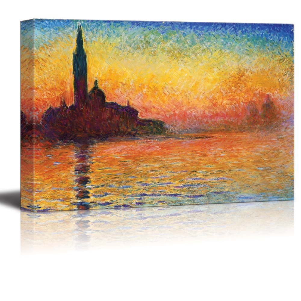 San Giorgio Maggiore at Dusk by Claude Monet - Premium Canvas Wall Art Print - Famous Oil Painting Reproduction - 32x48 Inches - Modern Home & Office Decor