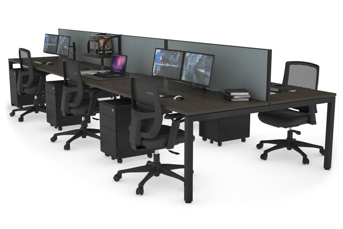 Quadro Square Legs 6-Person Office Workstation - 1800L x 800W with Cable Management - Ideal for Collaborative Workspaces & Open Office Environments
