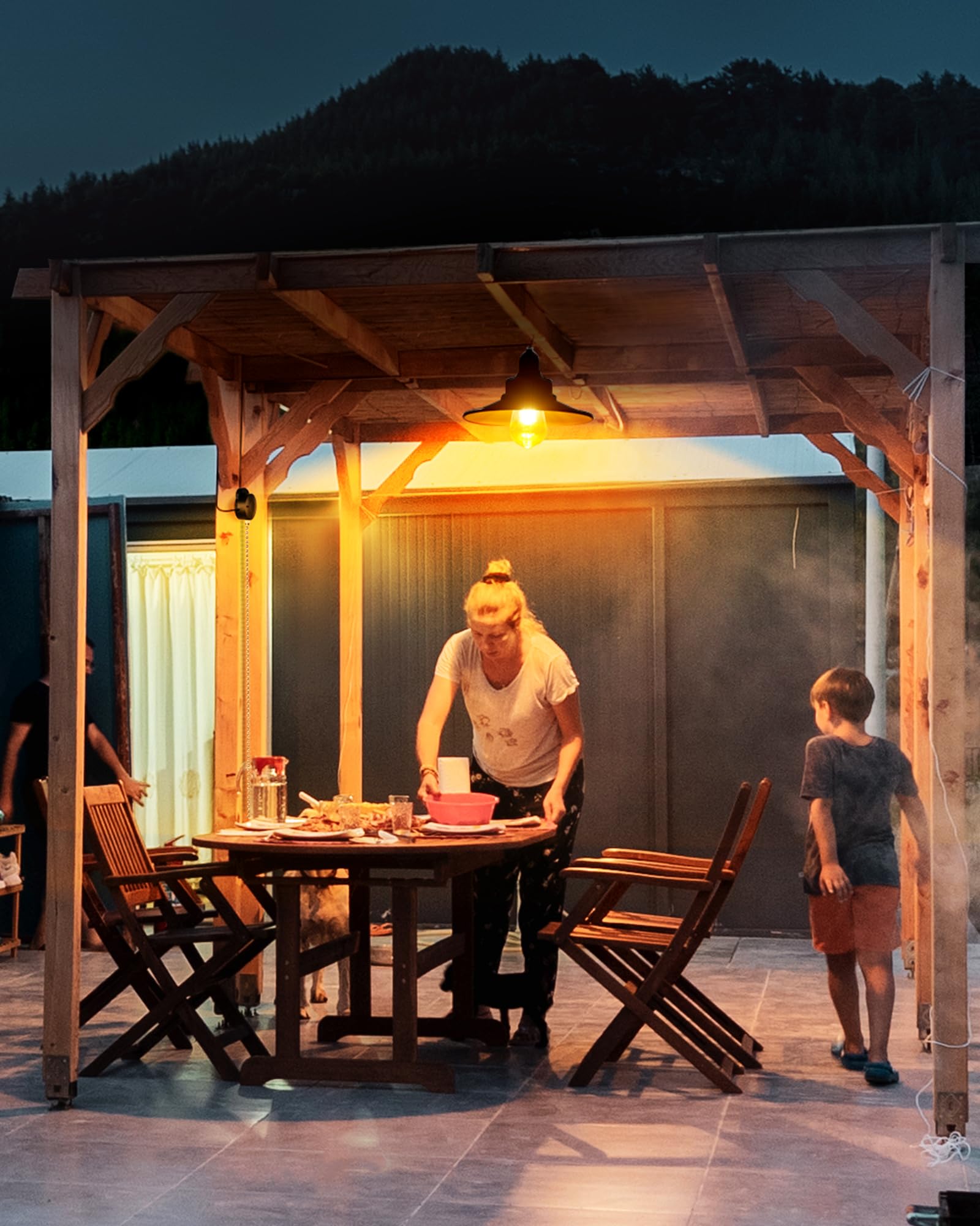 Solar Powered Pendant Light - IP65 Waterproof Metal Hanging Chandelier for Indoor & Outdoor Use - Perfect for Garden, Gazebo, Barn, Chicken Coop & Shed Lighting with Easy Pull Cord