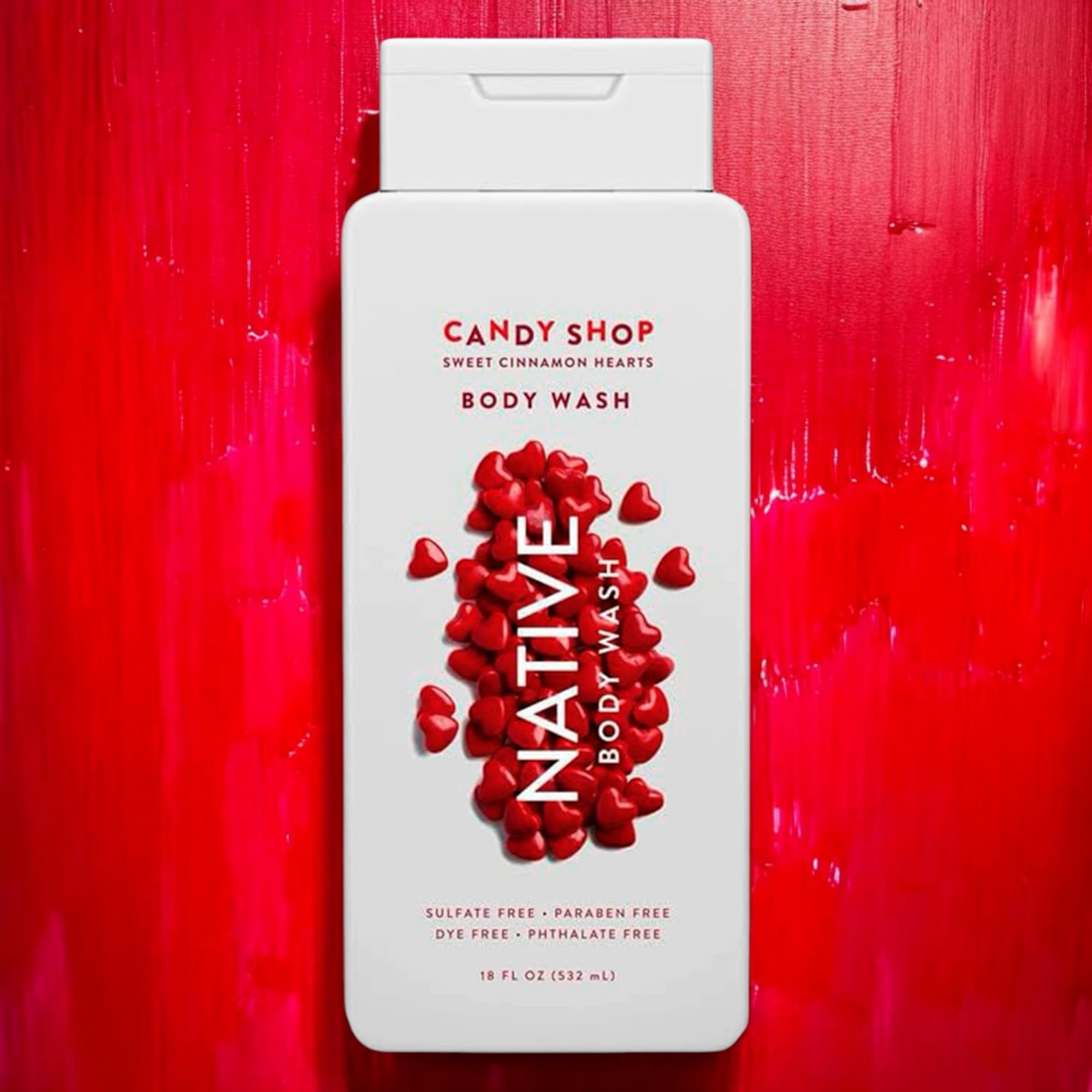 Sweet Cinnamon Hearts Body Wash - Natural Liquid Soap with Clean Ingredients | 18 Fl Oz (532ml) | Moisturizing & Refreshing Shower Gel for Women & Men | Perfect for Daily Use, Gifts & Holiday Bath Time