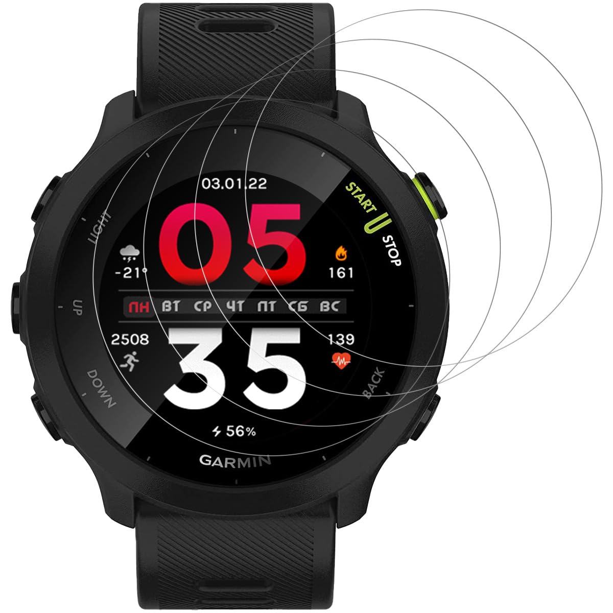 Beukei 2-Pack Tempered Glass Screen Protector for Garmin Forerunner 55 & 245 - 9H Hardness, Fingerprint ID Compatible, HD Clear, Anti-Scratch Protection - Perfect for Running, Cycling & Outdoor Sports