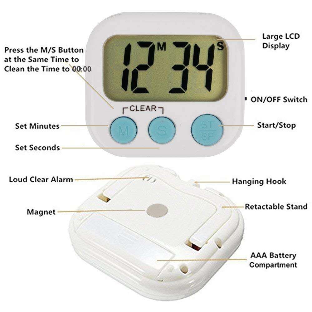 6 Pack Digital Kitchen Timer with Loud Alarm - Small Classroom Countdown Timer for Kids, Teachers & Cooking - Green - Perfect for Baking, Homework & Classroom Activities