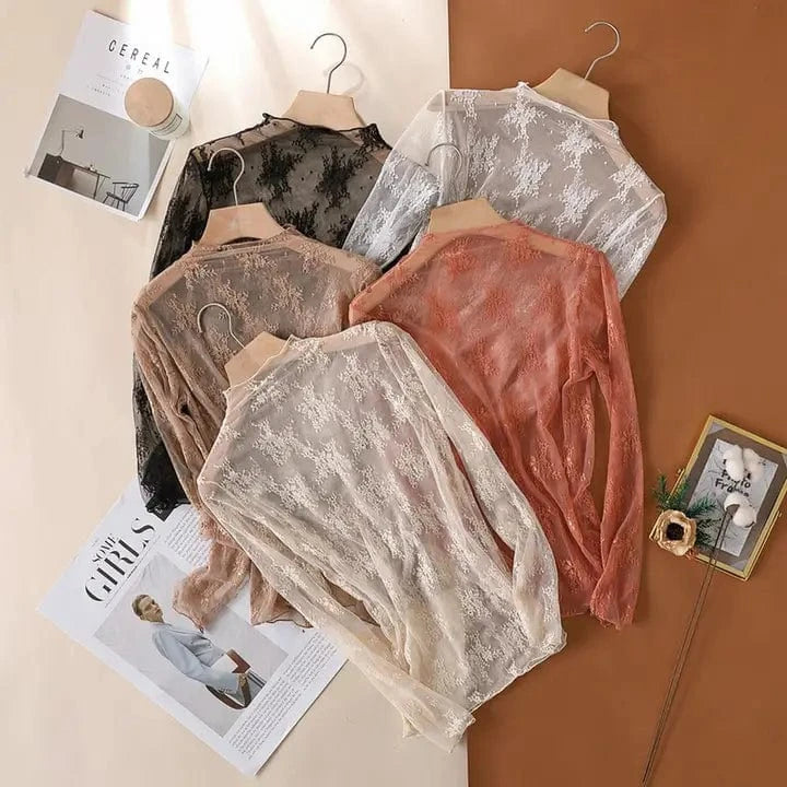 Elegant Lace Mesh Floral Blouse for Women - Stylish Floral Print Summer Tops - Perfect for Parties, Dates & Casual Outings