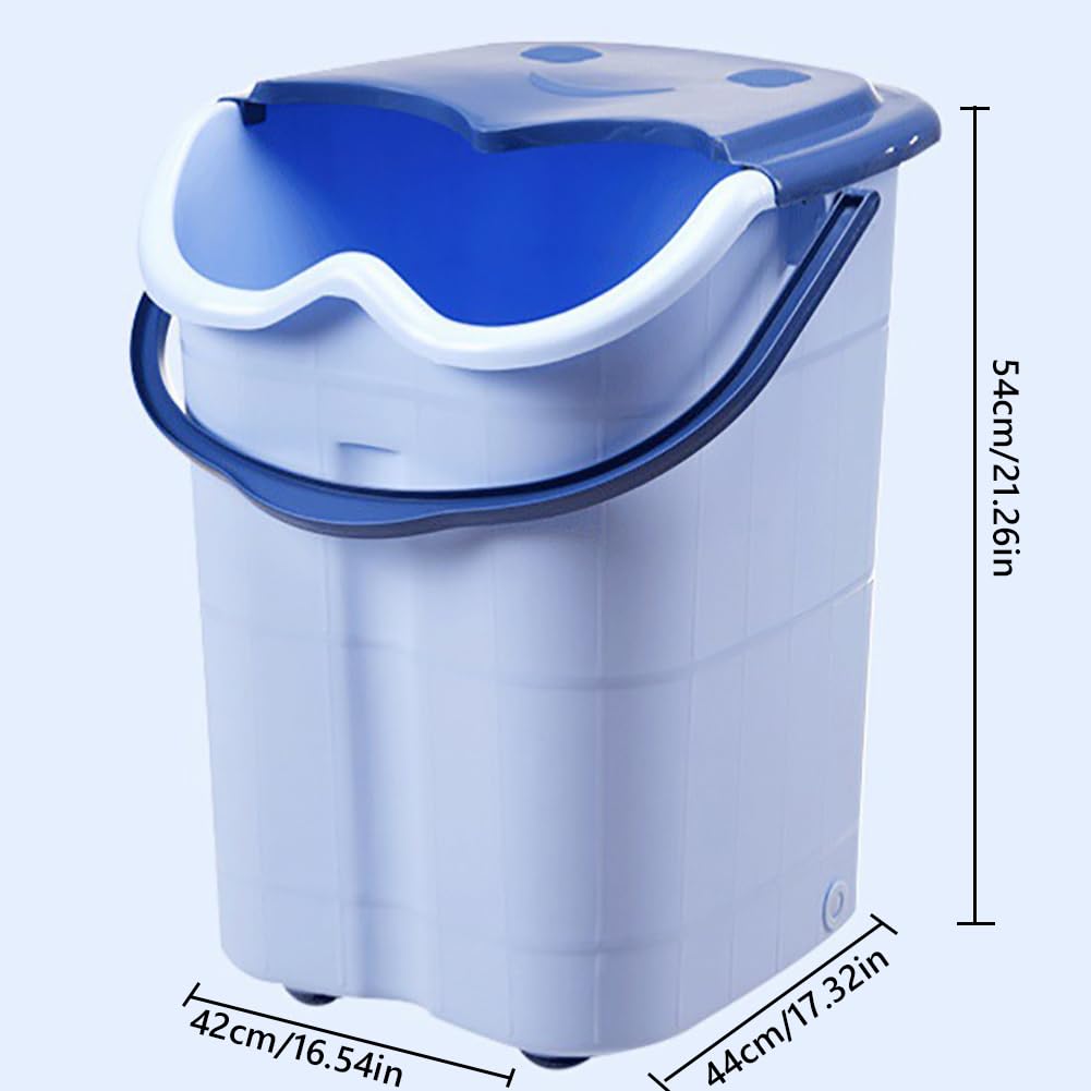 Large Plastic Deep Foot Bath Basin with Handle & Movable Rollers - Home Foot Spa Soaking Tub for Relaxation, Pedicure & Pain Relief - Insulated Mobile Foot Bucket for Bathroom, Bedroom & Salon Use