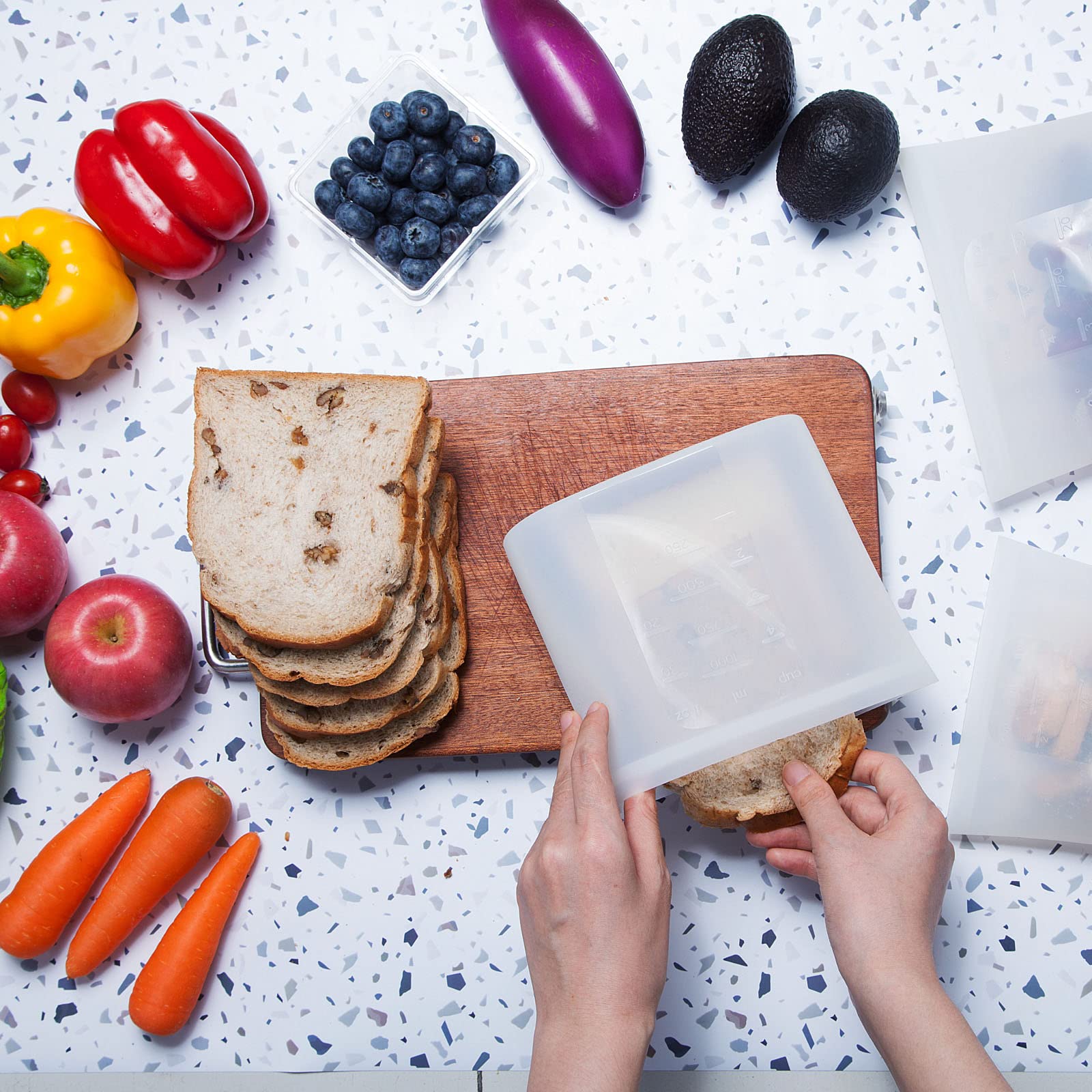 Eco-Friendly Reusable Silicone Food Storage Bags - Microwave, Oven, Fridge & Freezer Safe - Airtight Zip Seal for Sous Vide & Meal Prep (2 Pack, 32oz/1000ml) - Perfect for Kitchen, Camping & On-the-Go Snacks