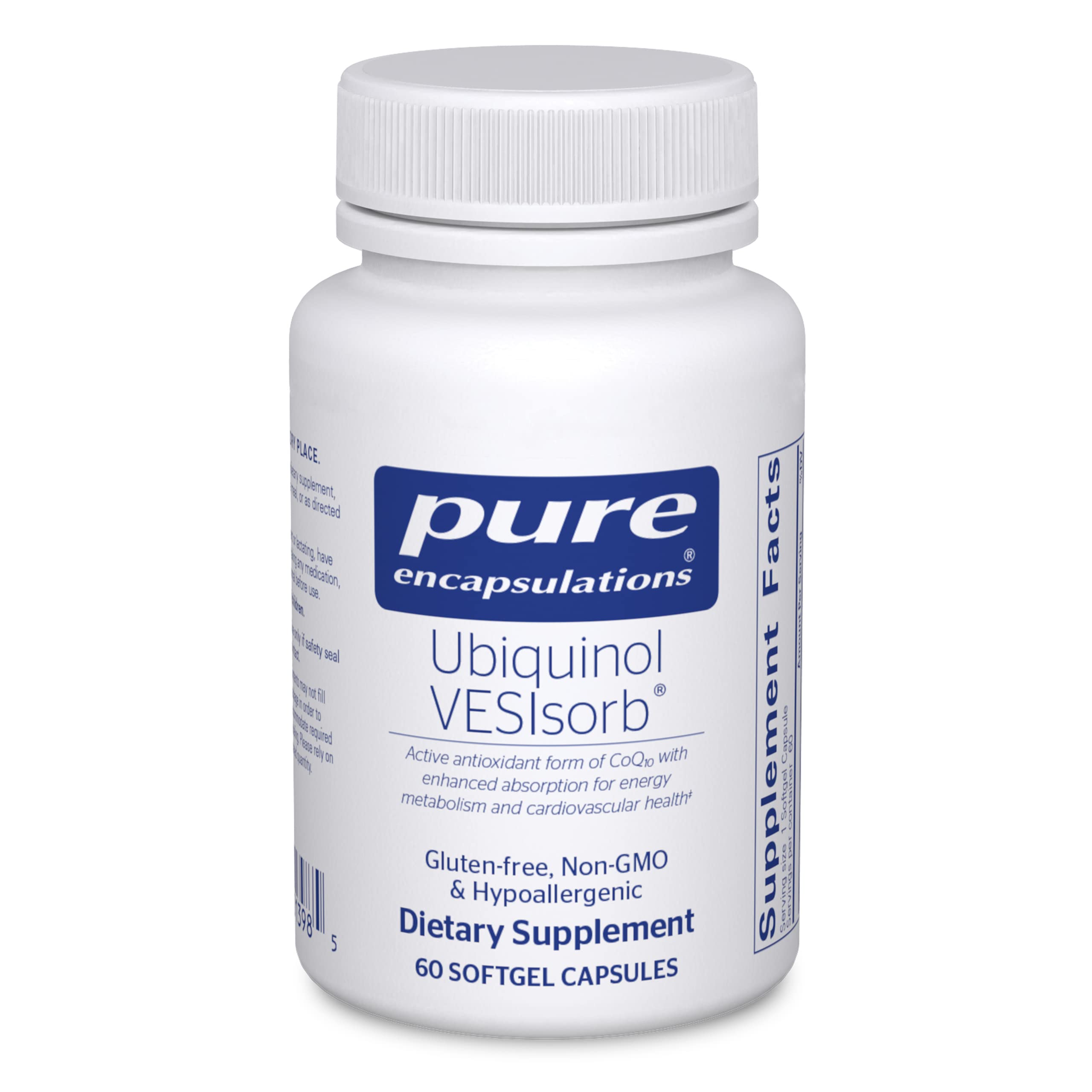 Pure Encapsulations Ubiquinol VESIsorb 60 Capsules - Hypoallergenic CoQ10 Supplement with Enhanced Absorption for Heart Health & Energy Support - Perfect for Active Adults & Cardiovascular Wellness