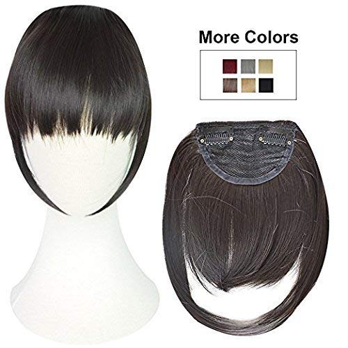 Inaaya Clip-On Synthetic Hair Fringe Extension for Women & Girls - Dark Brown Medium | Natural-Looking Bangs for Everyday Wear & Cosplay