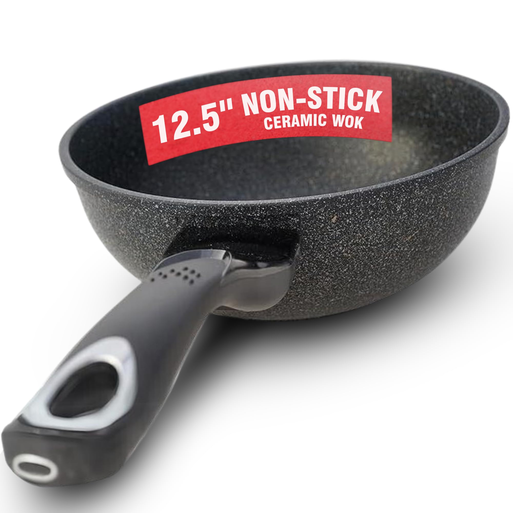 Premium 9-Layered Nonstick Ceramic Wok Pan - 12.5 Inch Korean Marble-Coated Frying Pan for Induction Cooktops - Easy Clean Cast Aluminum Cookware for Sauteing, Stir-Frying, Eggs & Fried Rice - Perfect for Asian Cooking, Home Kitchen & Restaurant Use