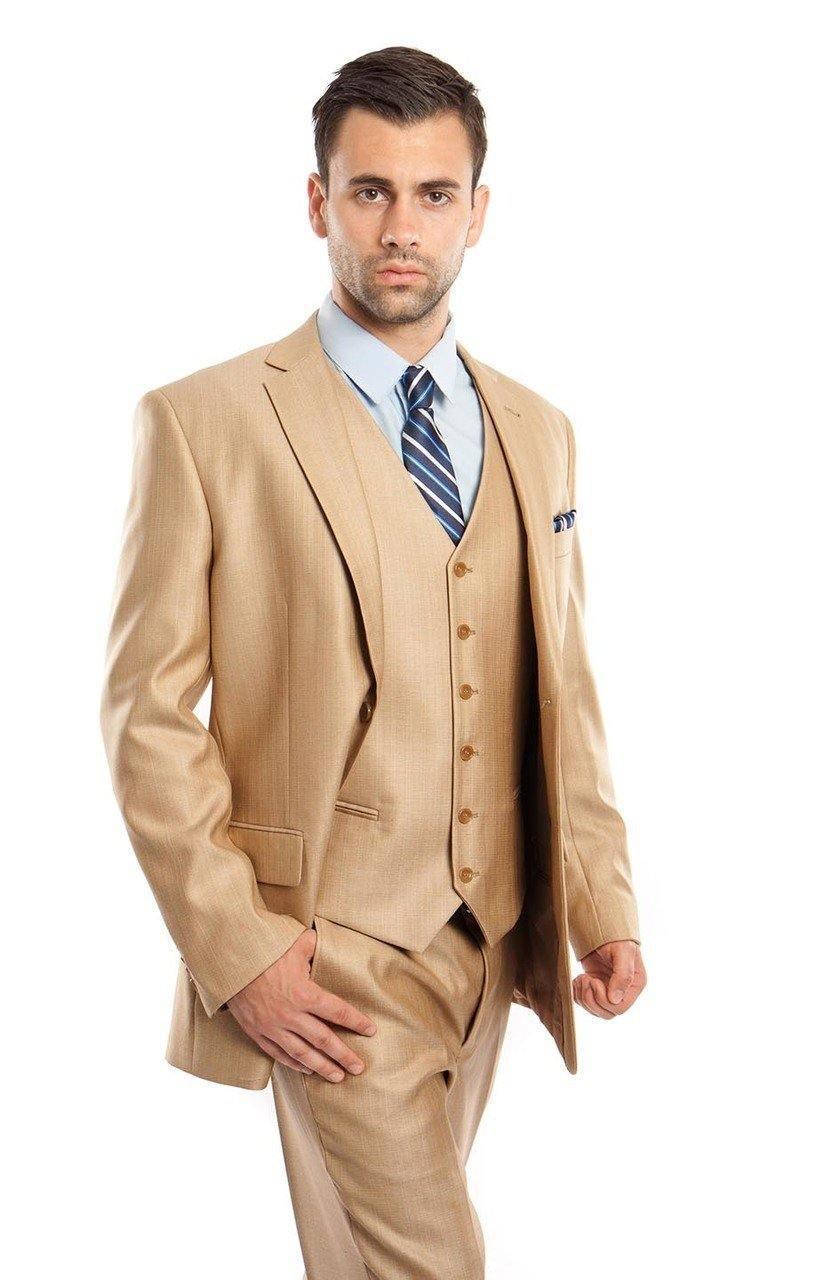 TAZIO COLLECTION Men's Wheat Textured 3-Piece Suit Set - Premium Business Formal Wear for Weddings, Interviews & Office Meetings