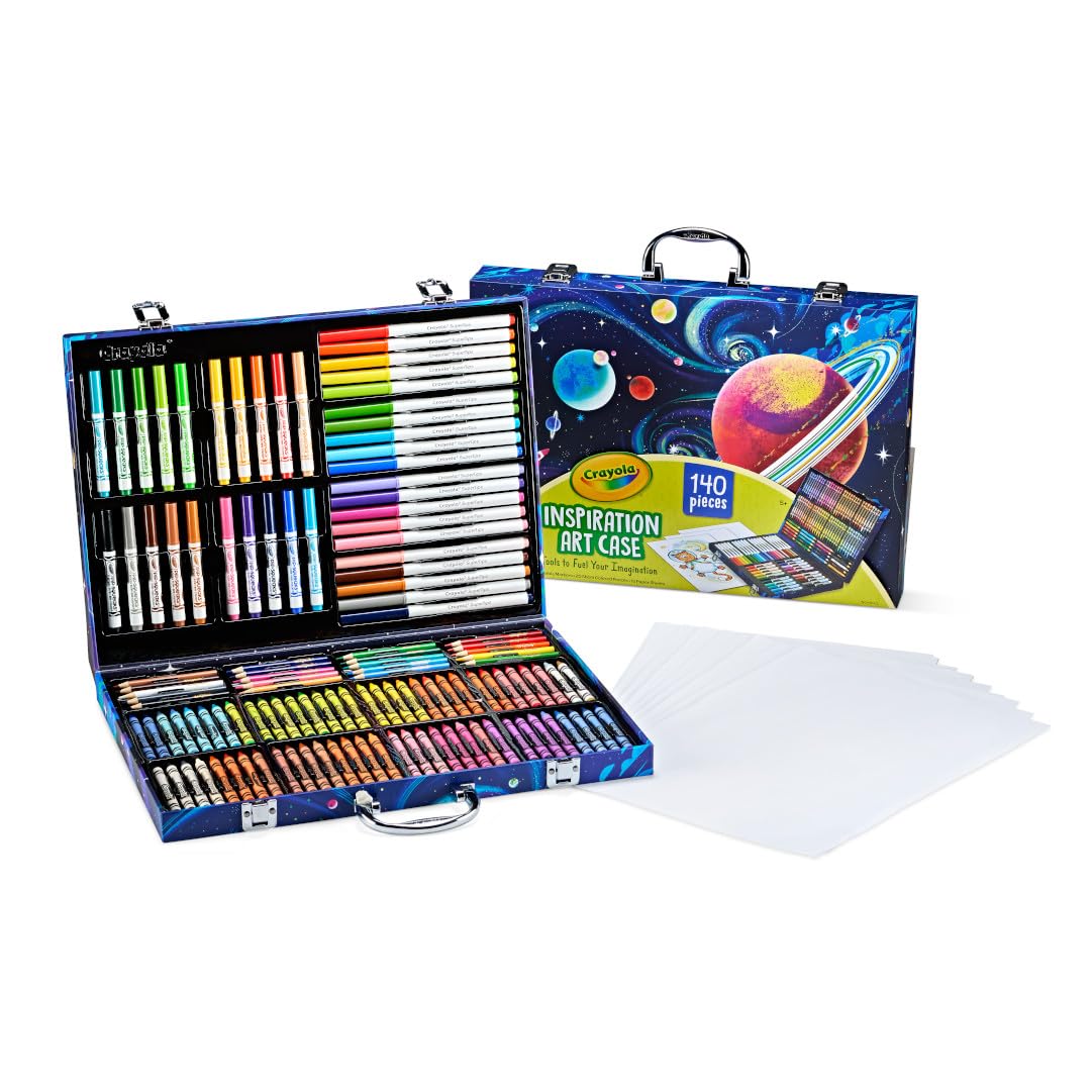 Crayola Space-Themed Art Case Coloring Set - 140-Piece Kids Art Kit with Crayons, Markers & Paper | Creative Drawing Gift for Boys & Girls Ages 5+ | Perfect for School Projects, Birthday Presents & Indoor Activities [Amazon Exclusive]