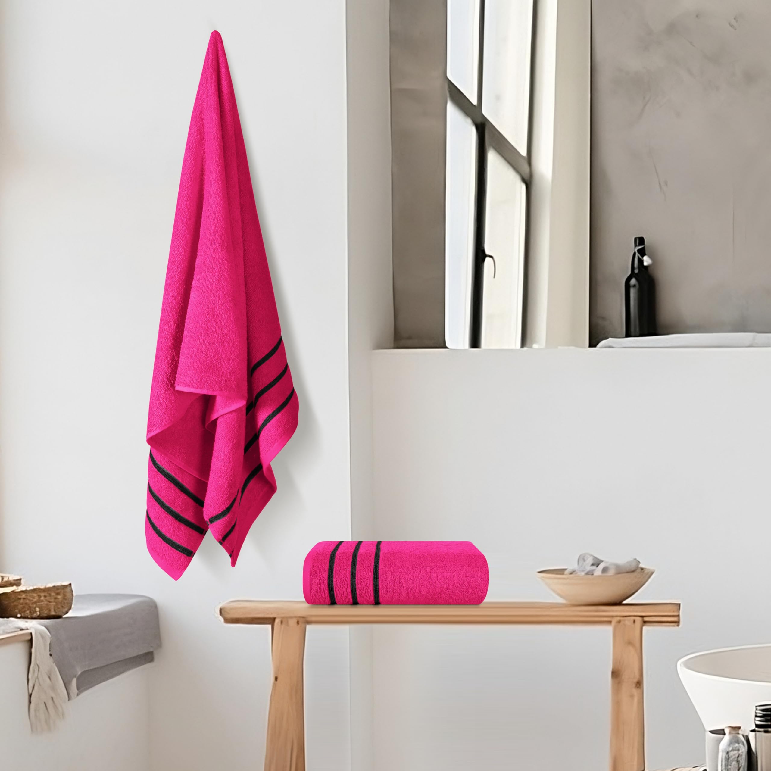 Premium 2-Pack Oversized Cotton Bath Towels - 28x55 Inches, Ultra Absorbent & Quick Dry, Lightweight Large Bath Towel Set for Gym, Travel, Camping, Pool & Spa - Hot Pink (71630) - Perfect for Beach, Yoga & Home Use