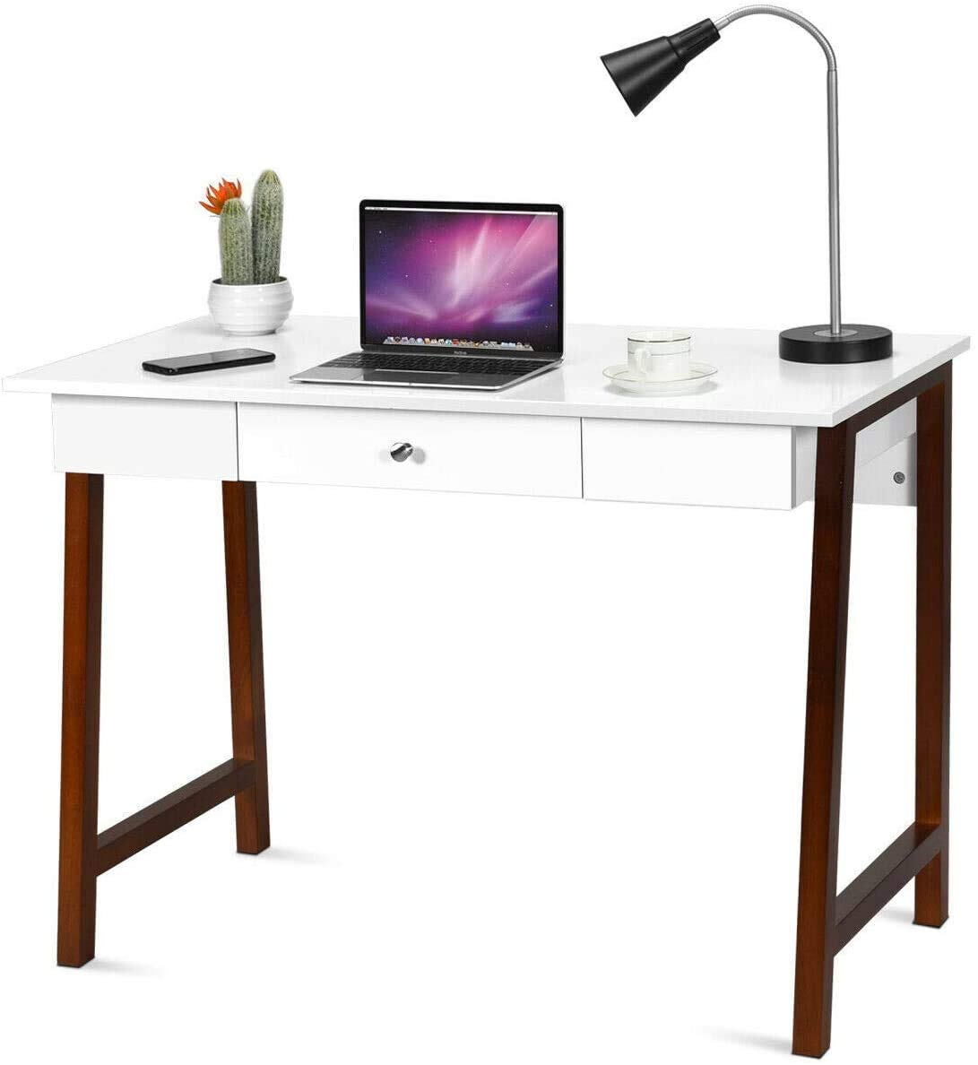 Tangkula White Computer Desk with Storage - Home Office & Study Desk for Work & Makeup