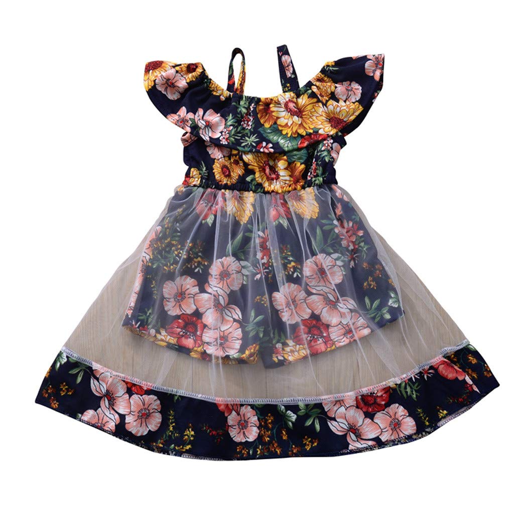 **Toddler Girls Summer Dresses with Flower Print - 2-Piece Outfit Set (Top & Vest) for Playdates, Parties & Outdoor Activities**