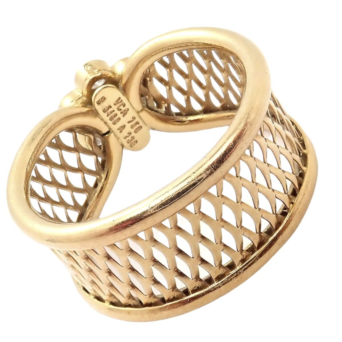 Van Cleef & Arpels 18k Yellow Gold Diamond Fleurette Mesh Ring Size 7 - Luxury Jewelry for Women, Perfect for Weddings, Anniversaries & Special Occasions