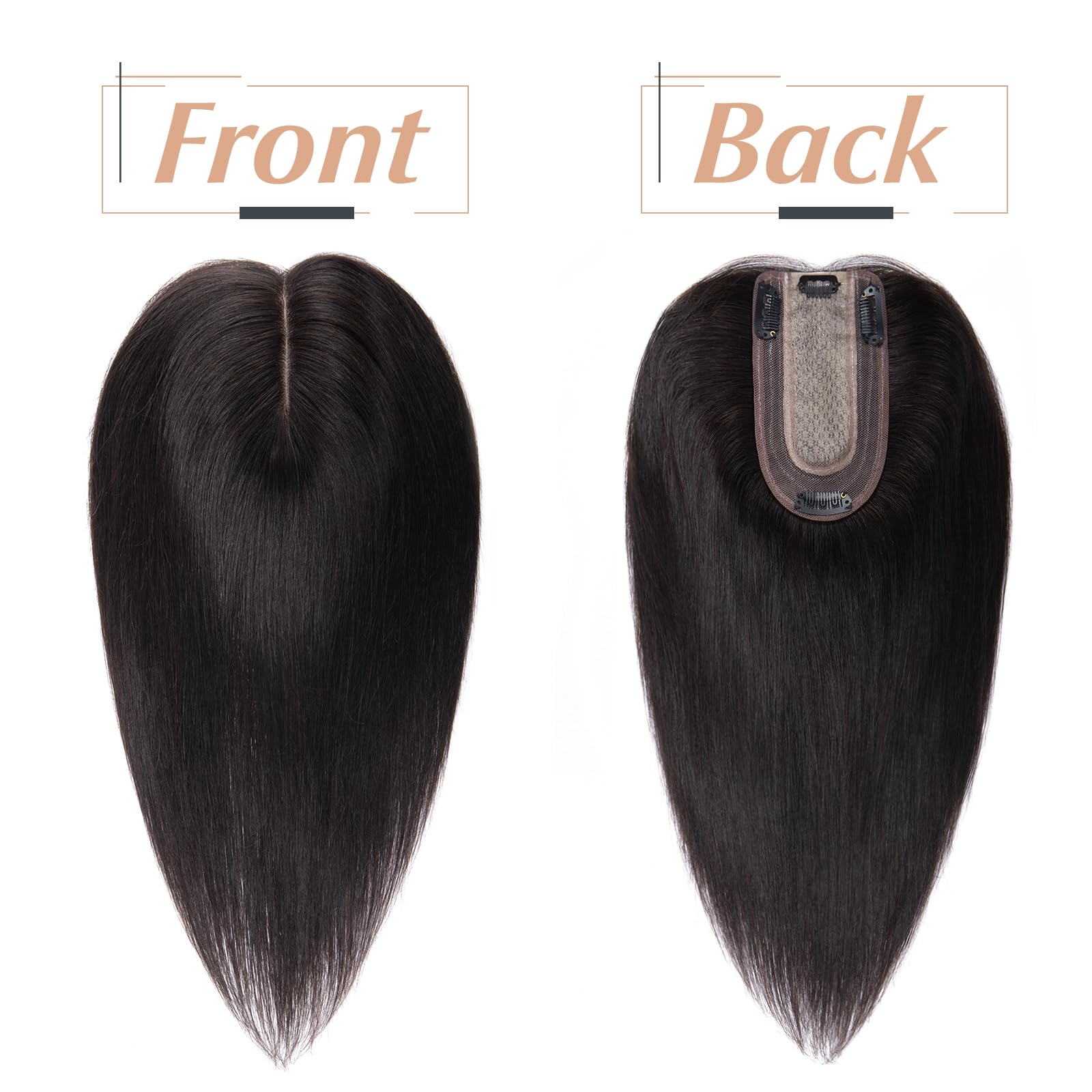 12 Inch Human Hair Clip-in Hair Toppers for Thinning Hair - Straight Natural Black #1B Hair Extensions for Women - Perfect for Hair Loss, Gray Coverage & Daily Styling