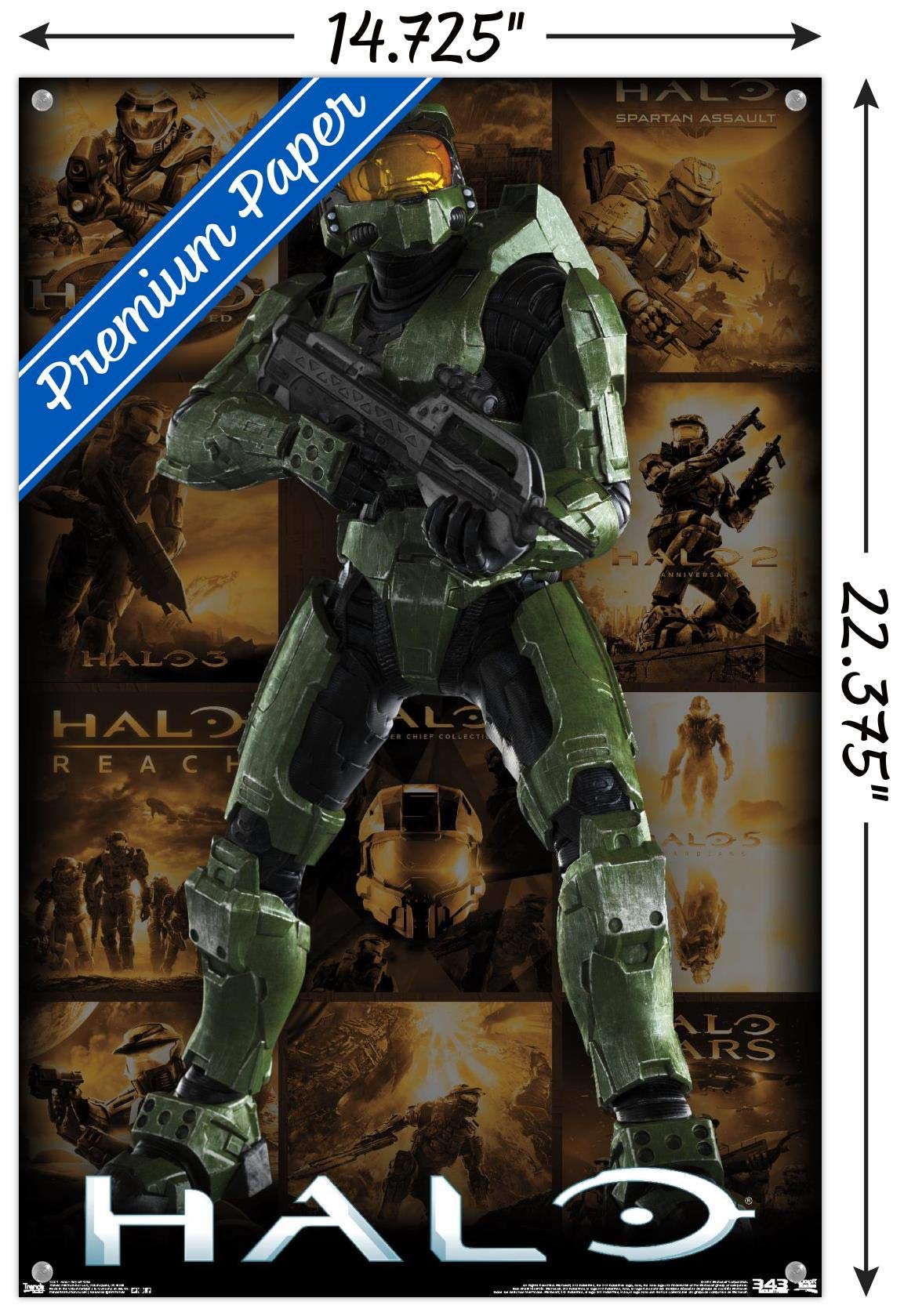 Halo Video Game Key Art Grid Wall Poster with Push Pins - Decorative Gamer Room Decor for Bedroom, Office & Man Cave