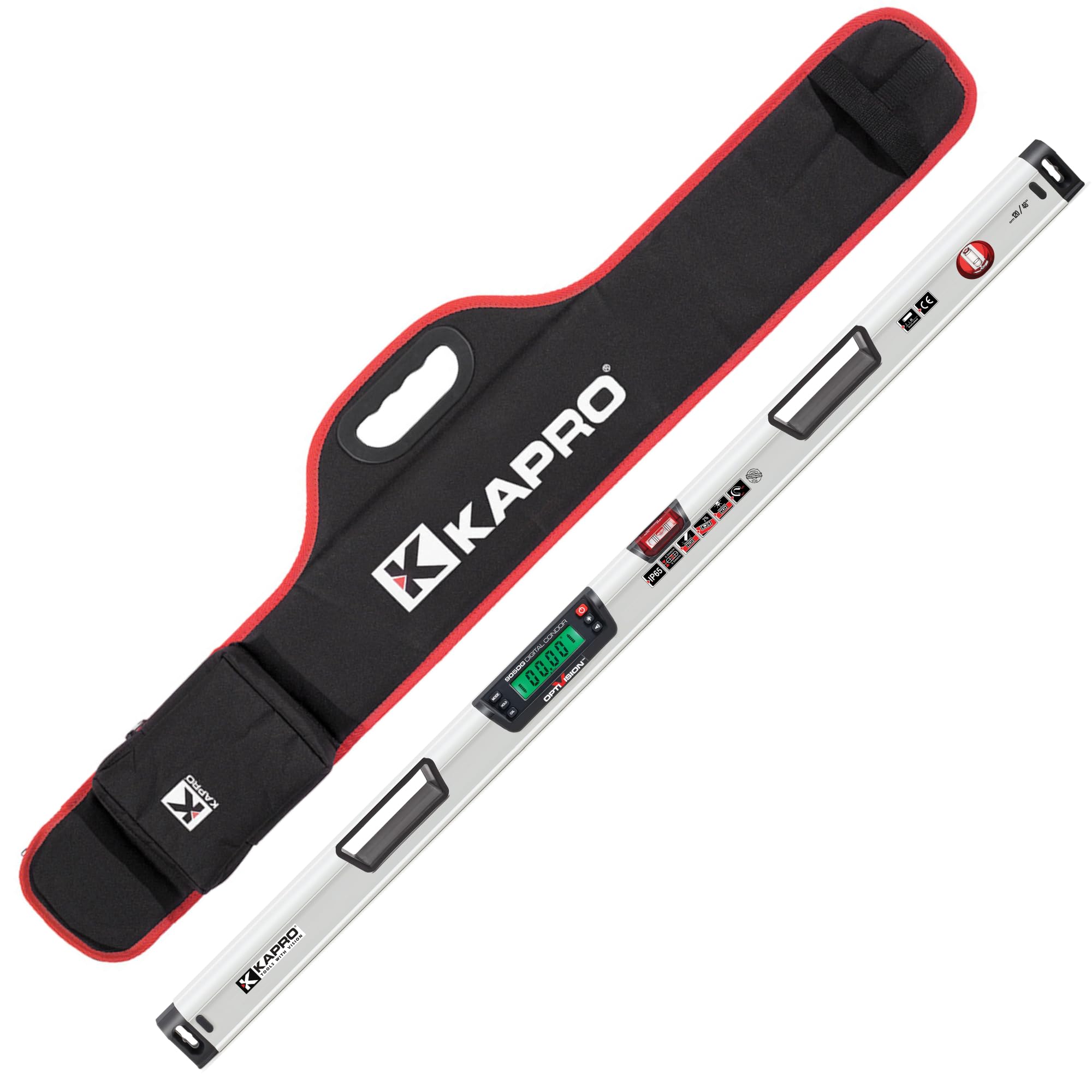 Kapro 905 Digital Condor IP65 Magnetic Digital Level with Optivision - Visual & Audible Slope Indicator, False Zero Mode, Large Display, 180° Invertible Readout - 48 Inch - Perfect for Construction, Woodworking, and DIY Projects