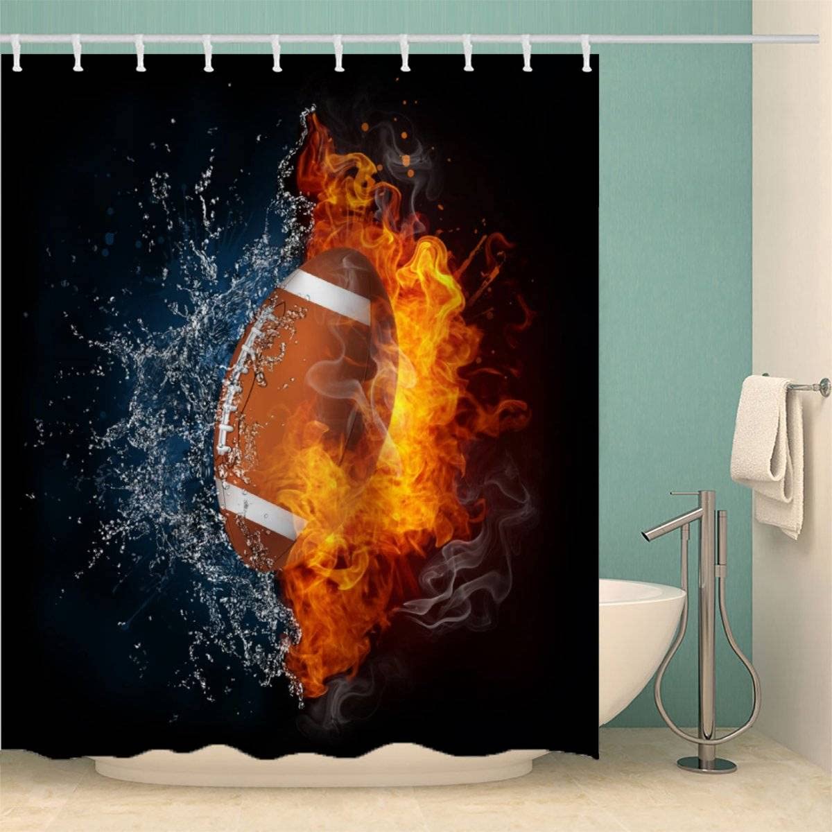 RFFLUX 72x78 Inch Waterproof Football Shower Curtain Set - 3D Printed Polyester Fabric with 12 Hooks, Machine Washable Bathroom Decor for Sports Fans | Perfect for Game Day, Kids' Rooms & Farmhouse Style Bathrooms