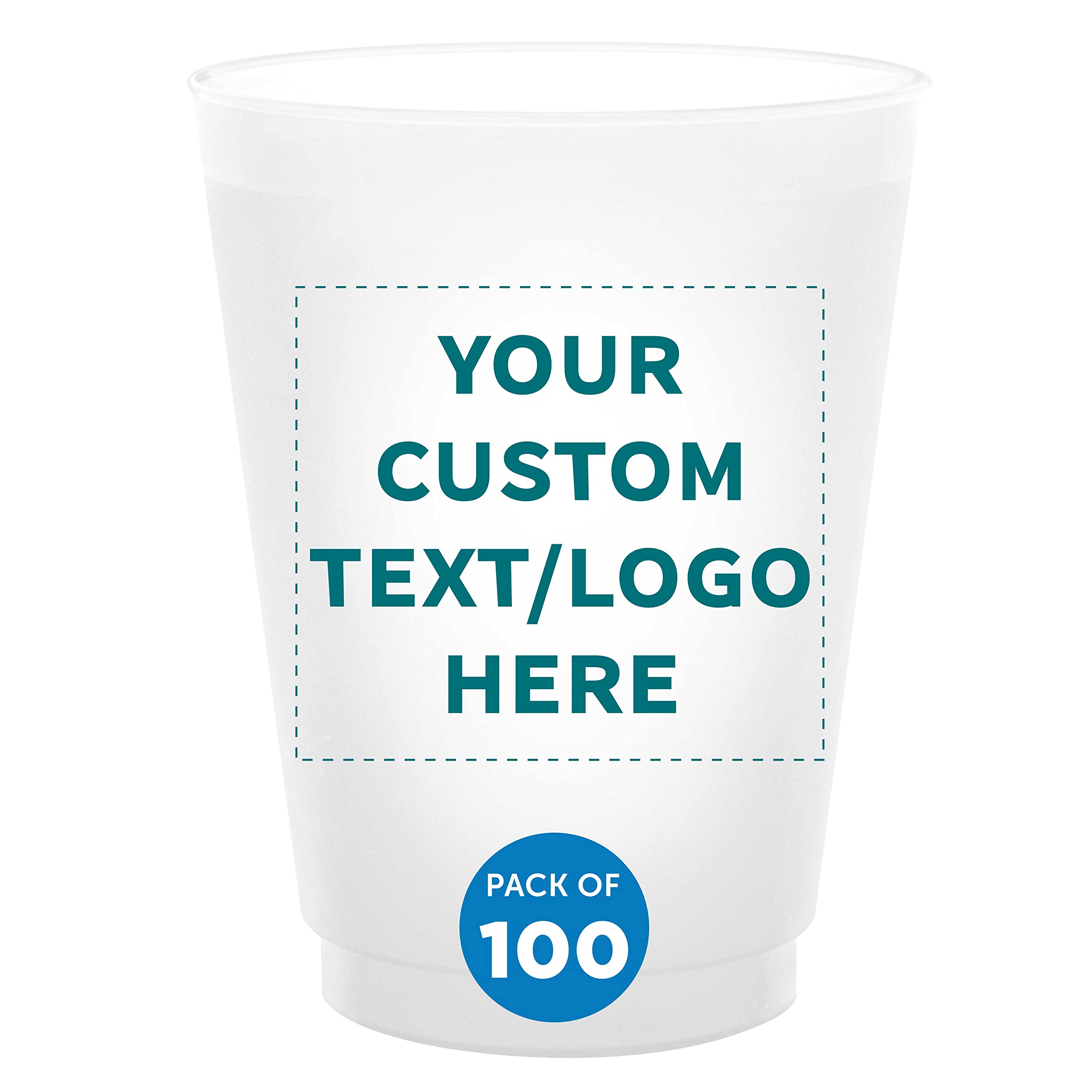 Custom Frosted Plastic Stadium Cups - 100 Pack, Promotional Text & Logo, 16 oz Shatterproof Reusable Party Cups, Pearl White - Perfect for Sports Events, Weddings, BBQs & Outdoor Parties