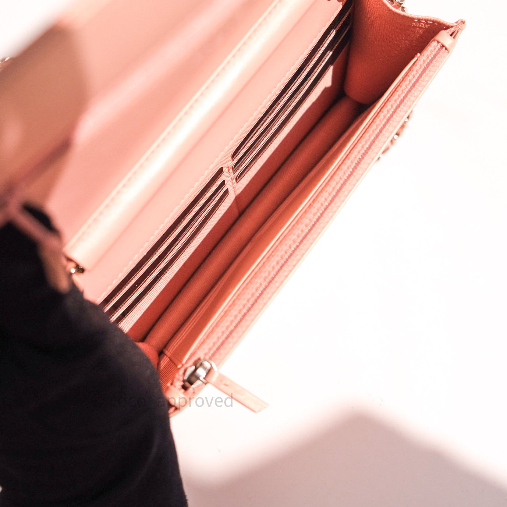 Chanel Chevron Wallet on Chain WOC Rose Gold Caviar Leather with Silver Hardware - Perfect for Evening Events & Luxury Fashion Accessories