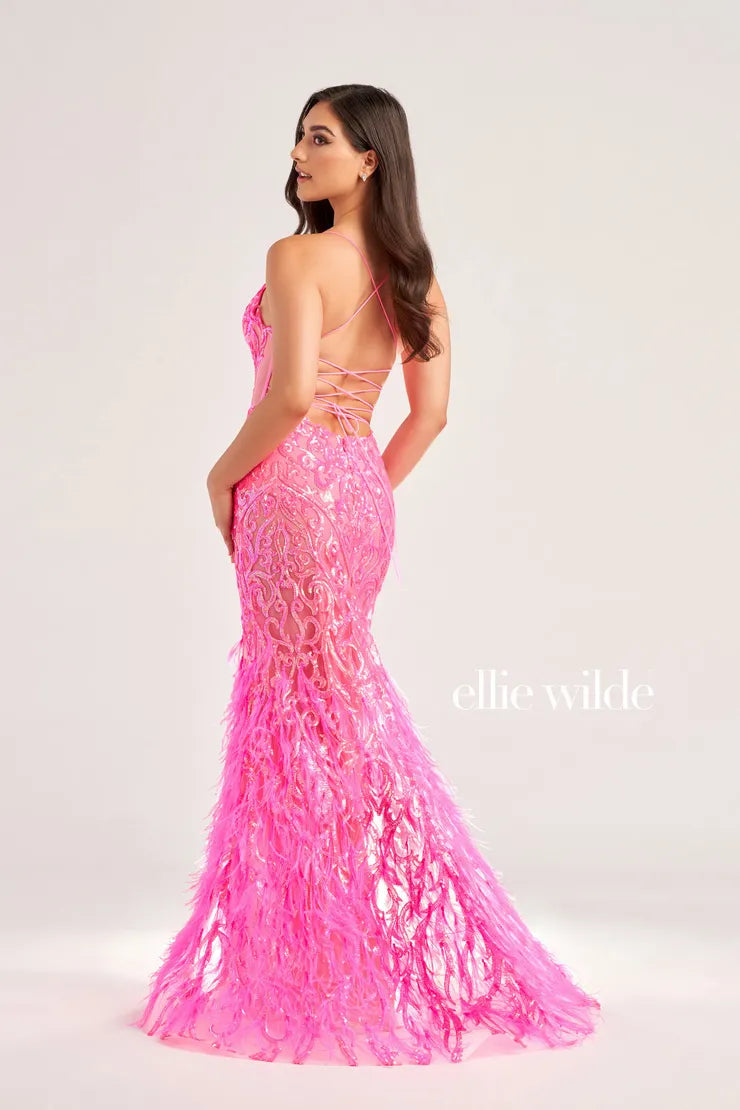 Ellie Wilde EW35006 Hot Pink Prom Dress - Elegant Formal Gown for Homecoming, Quinceañera & Special Occasions