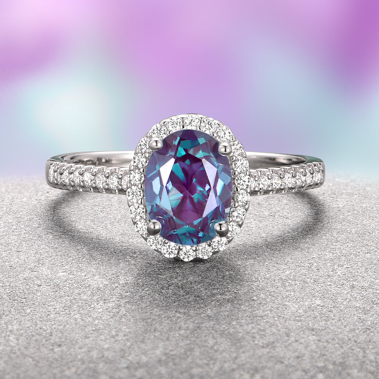 Lab Grown Alexandrite Ring Sterling Silver - Elegant Jewelry for Women, Engagement, Wedding & Anniversary Gifts | Hypoallergenic & Tarnish Resistant