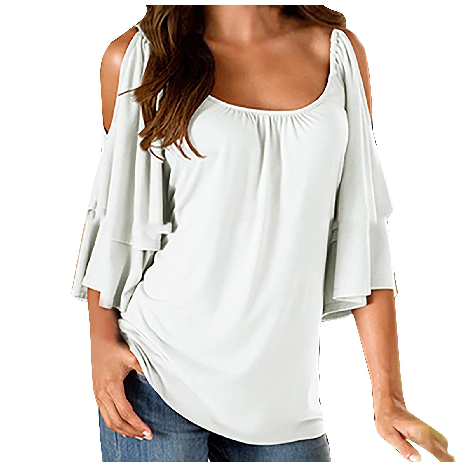 Women's Cold Shoulder Half Sleeve Tops - Scoop Neck Summer Blouses & Casual Tunic T-Shirts | Sexy Dressy & Everyday Wear for Beach, Party & Office Outfits