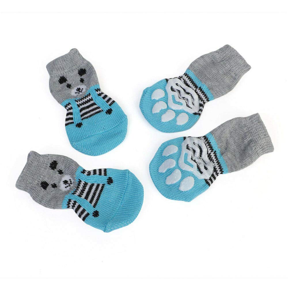 NKSS Anti-Slip Dog Socks for Small Dogs - 4PCS Non-Slip Pet Booties with Traction for Indoor & Outdoor Use - Grey Puppy Shoes for Hardwood Floors & Winter Protection