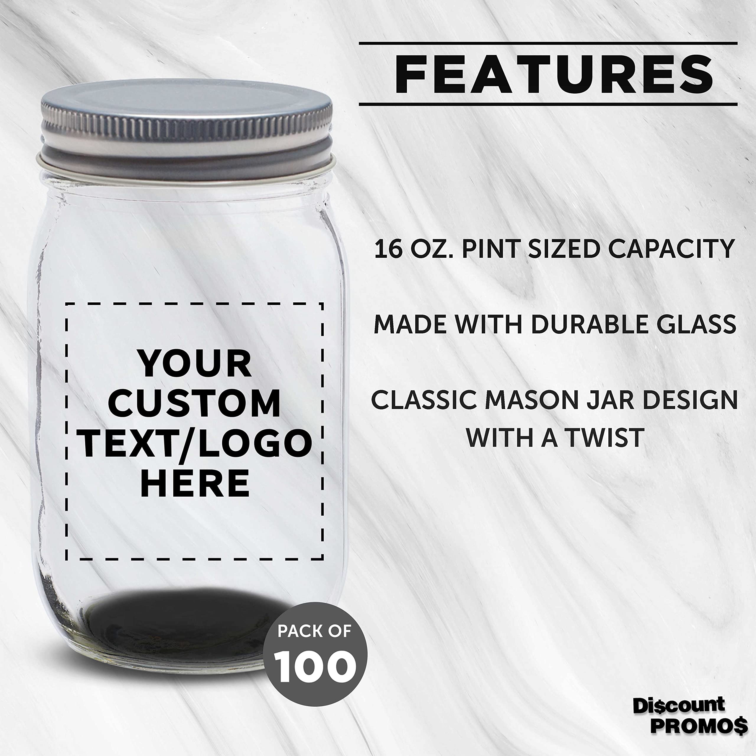 Custom 16 oz Mason Jars with Lids - Bulk Pack of 100 Personalized Glass Jars for Food Storage - Perfect for Overnight Oats, Candies, Pickles, Spices & Beverages - Ideal for Home Kitchen, Party Favors & DIY Crafts - Black