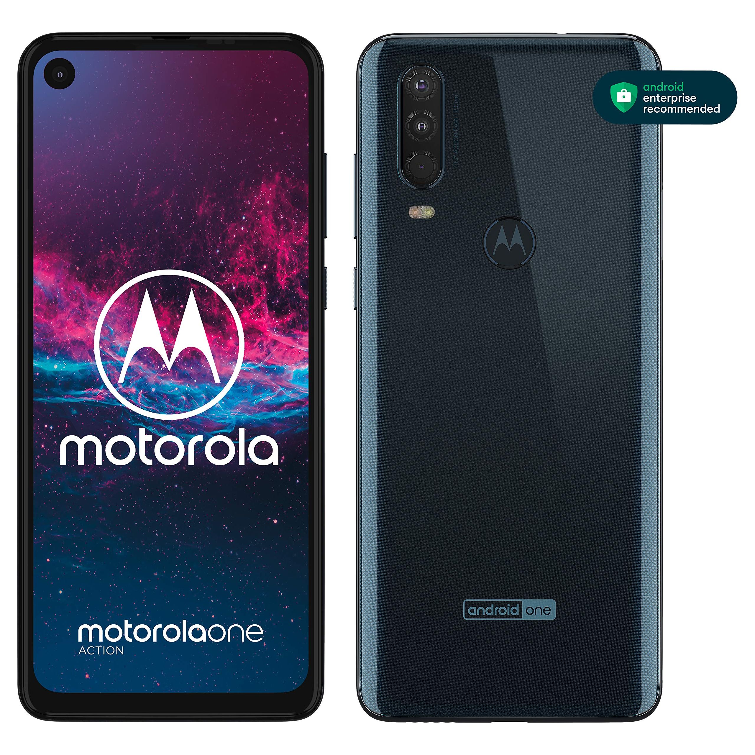 Motorola One Action 128GB Unlocked Smartphone - Denim Blue (CDMA/GSM Compatible) | Perfect for Travel, Work & Entertainment