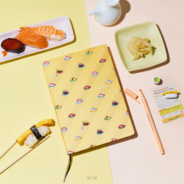 Hobonichi Techo 2025 Planner - Bow & Tie Sushi HON Design, A5 Size, Daily Journal, January Start, Monday Start, English Edition | Perfect for Work, School & Personal Organization