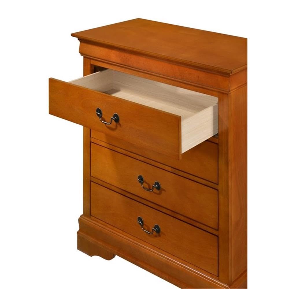 Glory Furniture Louis Phillipe Wood Veneer 4-Drawer Chest in Oak - Elegant Bedroom Storage Solution for Home Organization