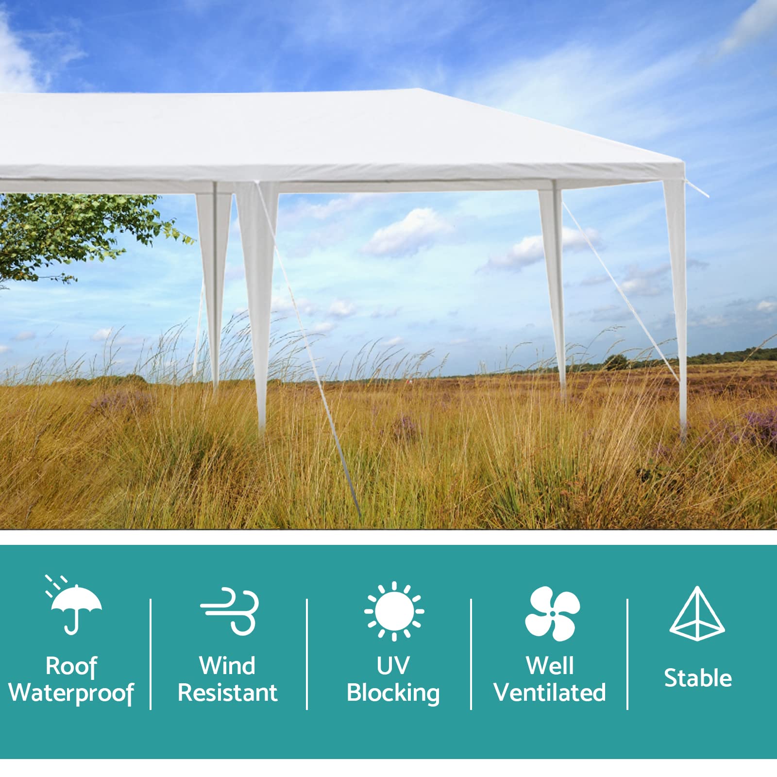 BELANITAS 10x30 Heavy Duty Party Tent with 7 Windows & Iron Frame - Waterproof Outdoor Wedding Event Tent for Garden, Backyard, Picnic, and Home Celebrations