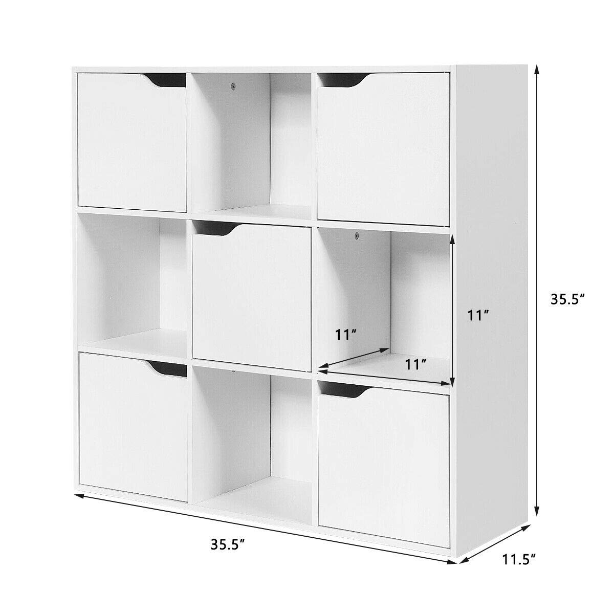 DORTALA 9-Cube Storage Organizer Cabinet with Doors - 4 Open Cubes & 5 Cabinets - 3-Tier Bookshelf for Home Office, Living Room, Bedroom - Perfect for Organizing Books, Toys, Decorations & Display Items