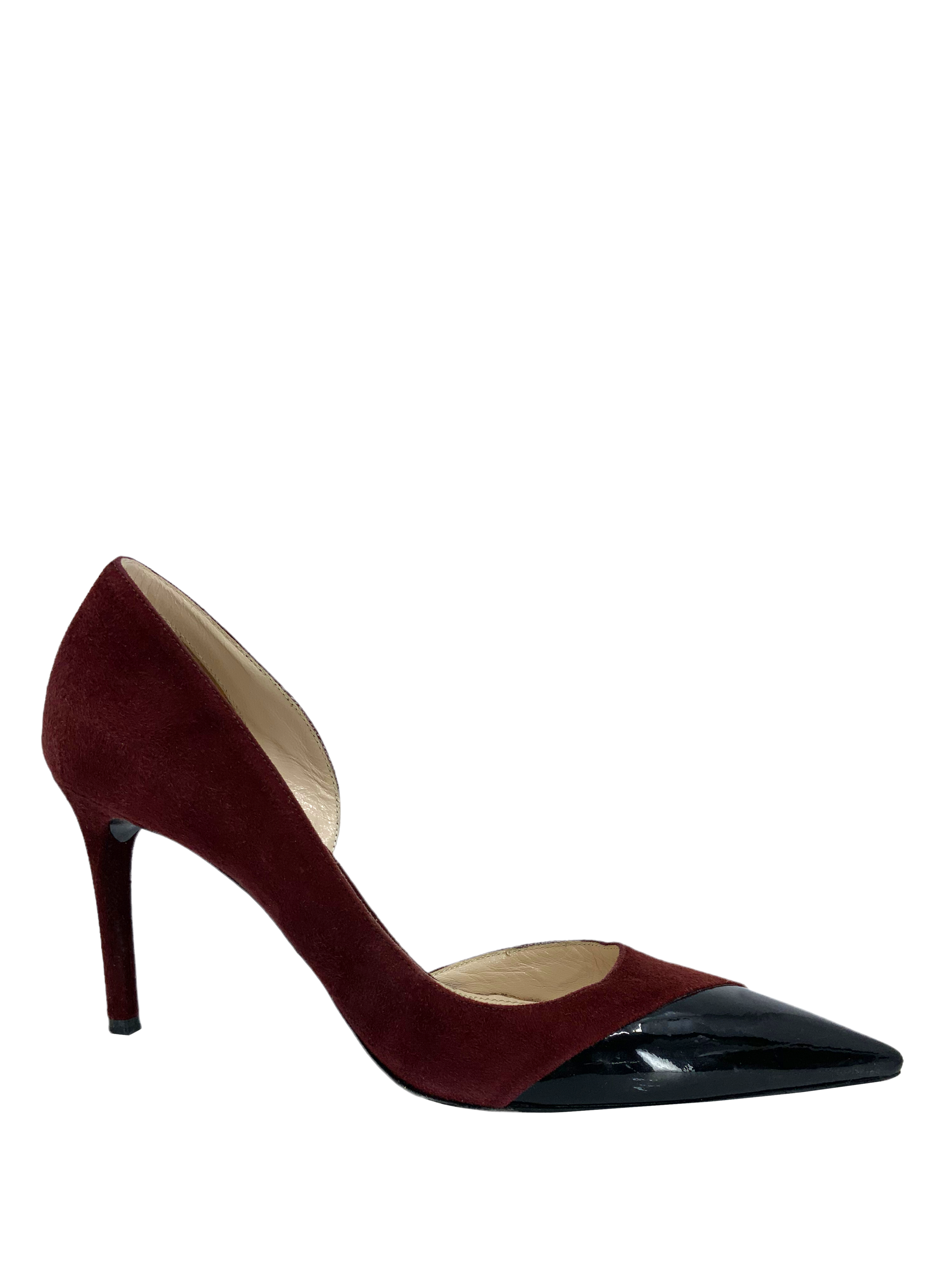 Prada Suede and Patent Leather Half d'Orsay Pumps Women's Size 6.5 - Elegant Heels for Office, Party & Special Occasions