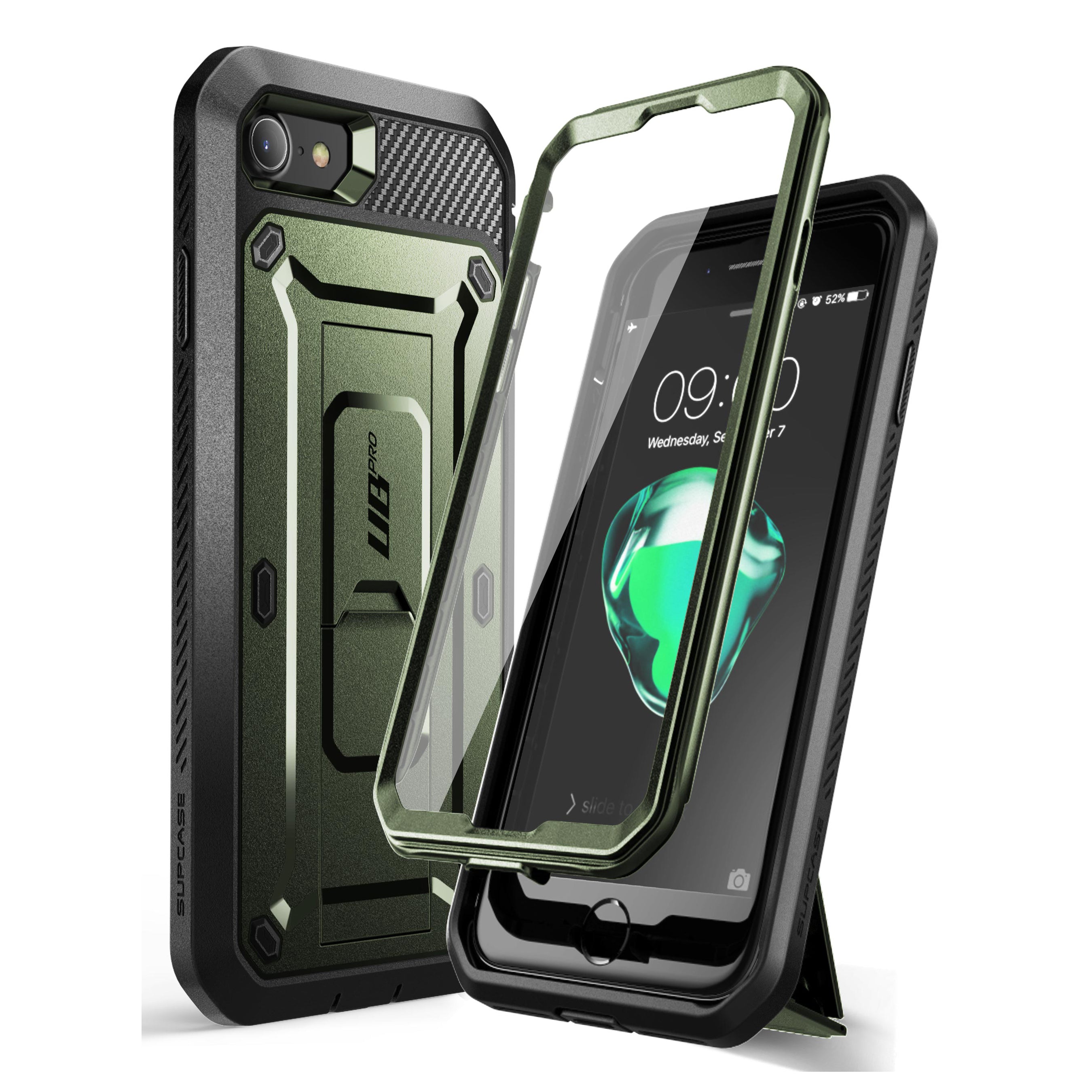 iPhone SE Unicorn Beetle Pro Rugged Full Body Protective Case with Built-in Kickstand - Dark Green | Shockproof Cover for Outdoor, Travel & Daily Use