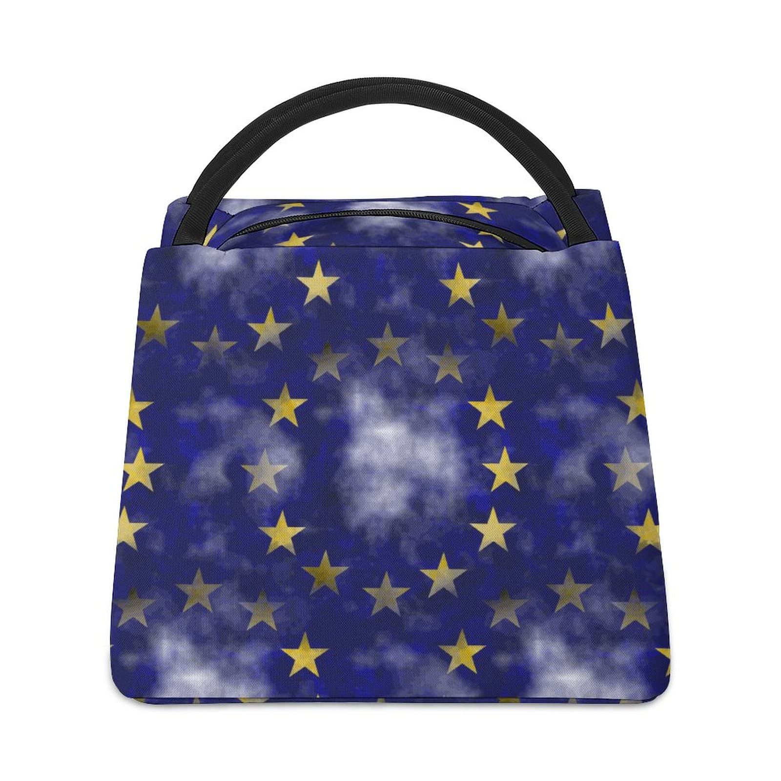 Insulated Lunch Bag for Women - Reusable Cooler Tote for Work, School & Picnic - Leakproof Meal Container with Yellow Star Cloud Design - Perfect for Office, Outdoor & Daily Commute