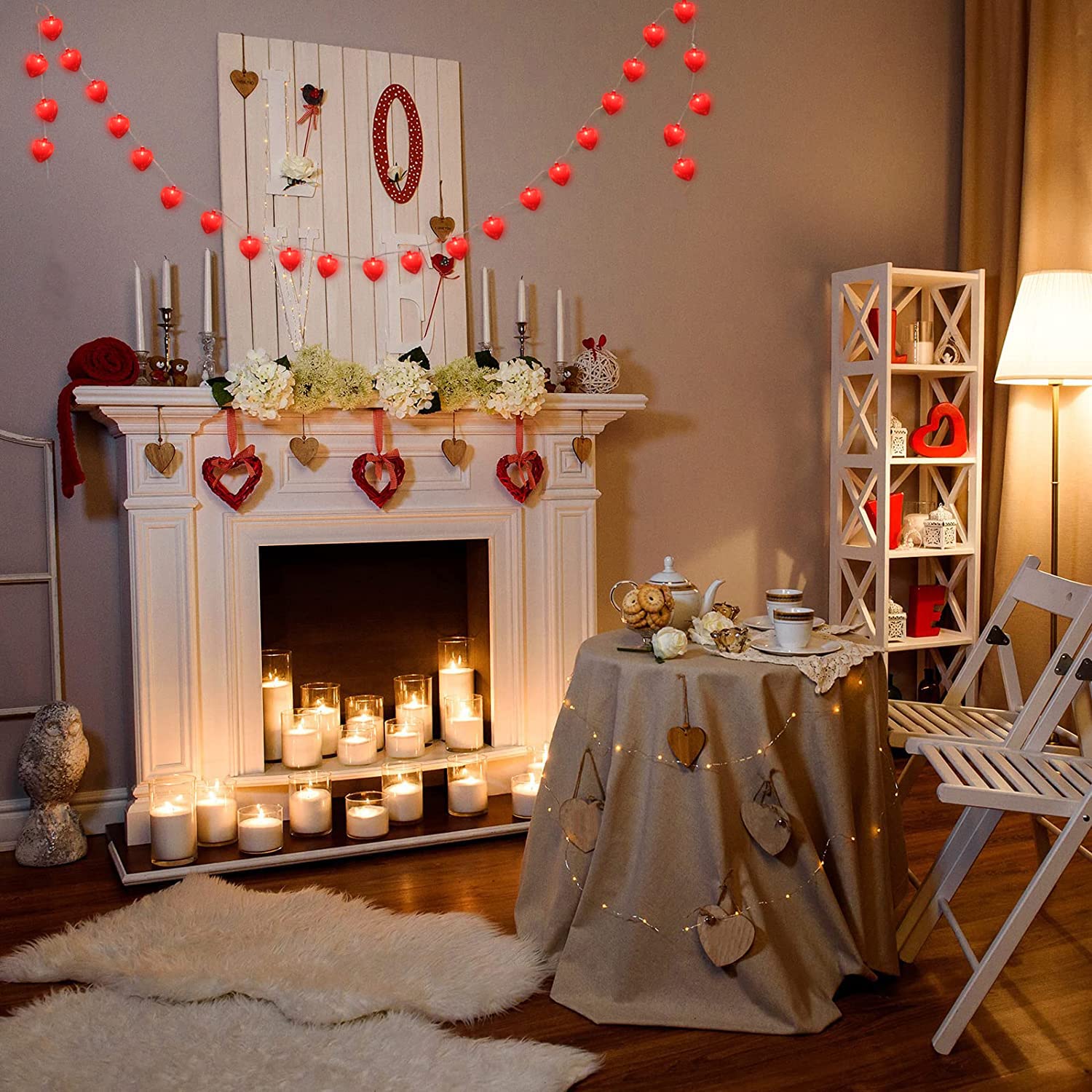 8.5Ft Heart String Lights with 10 Red 3D Hearts - Romantic Plug-in Fairy Lights for Valentine's Day, Bedroom, Wedding, Anniversary - Indoor & Outdoor Decoration - Perfect for Romantic Dinners, Garden Parties and Home Decor
