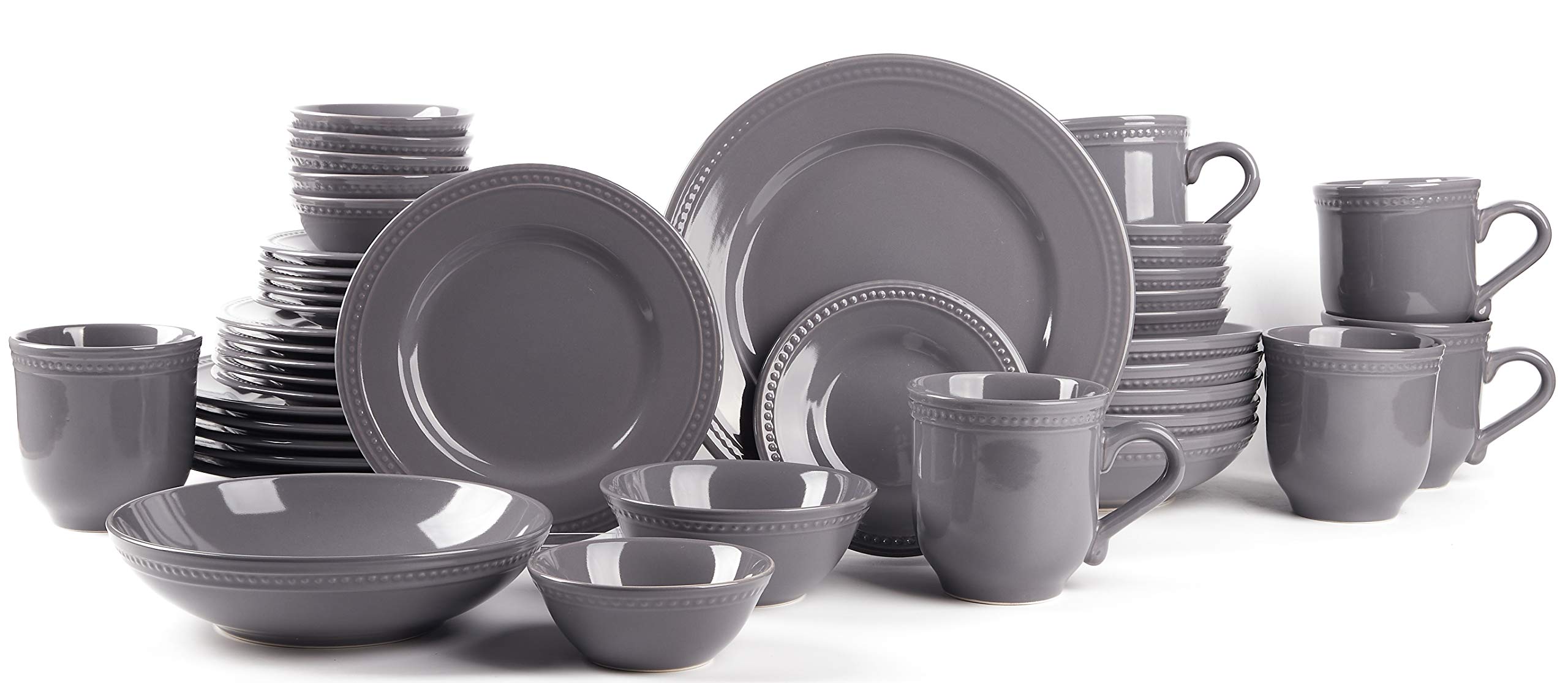 Premium Stoneware Dinnerware Set - 42-Piece Peal Dots Design in Elegant Grey | Durable & Stylish Tableware for Everyday Dining, Dinner Parties & Special Occasions
