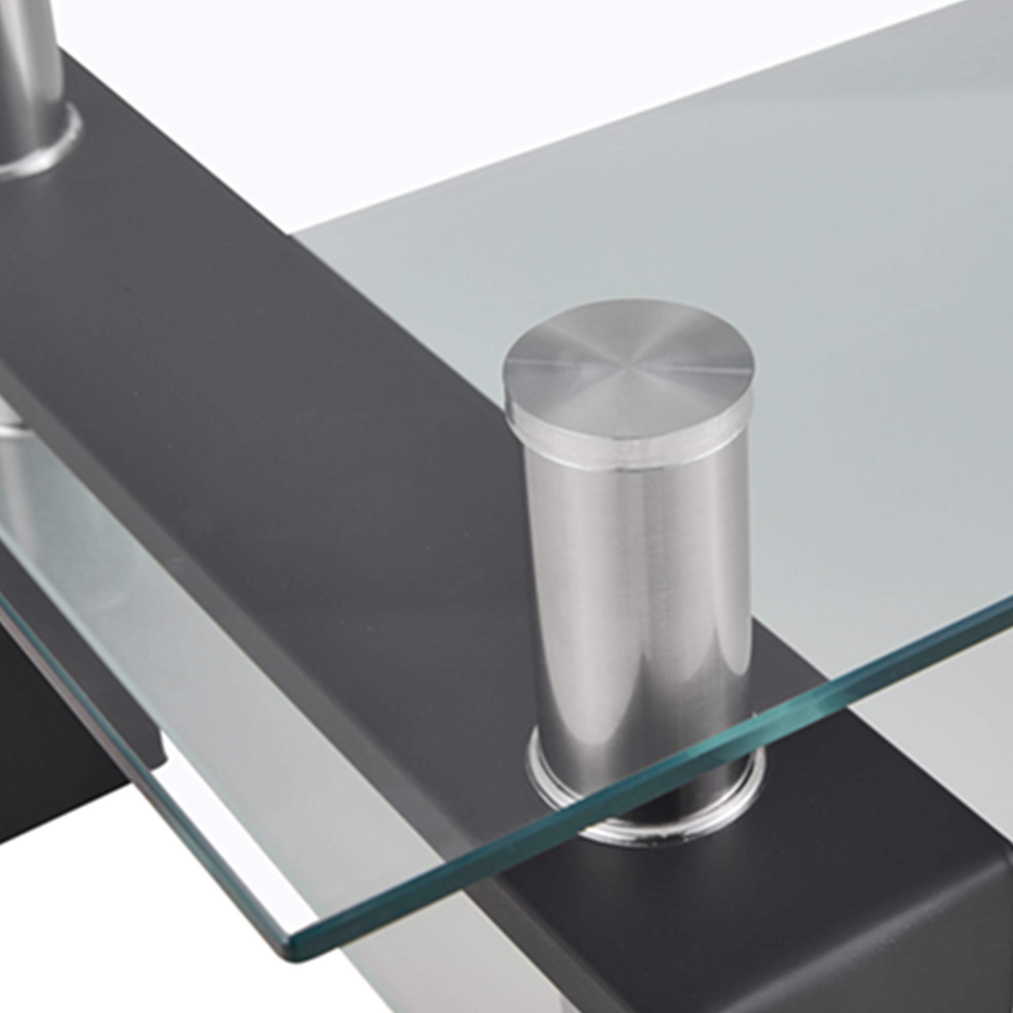 Modern Rectangle Glass Coffee Table with Black Metal Legs & Lower Shelf - Stylish Side Table for Living Room, Office, or Lounge Area