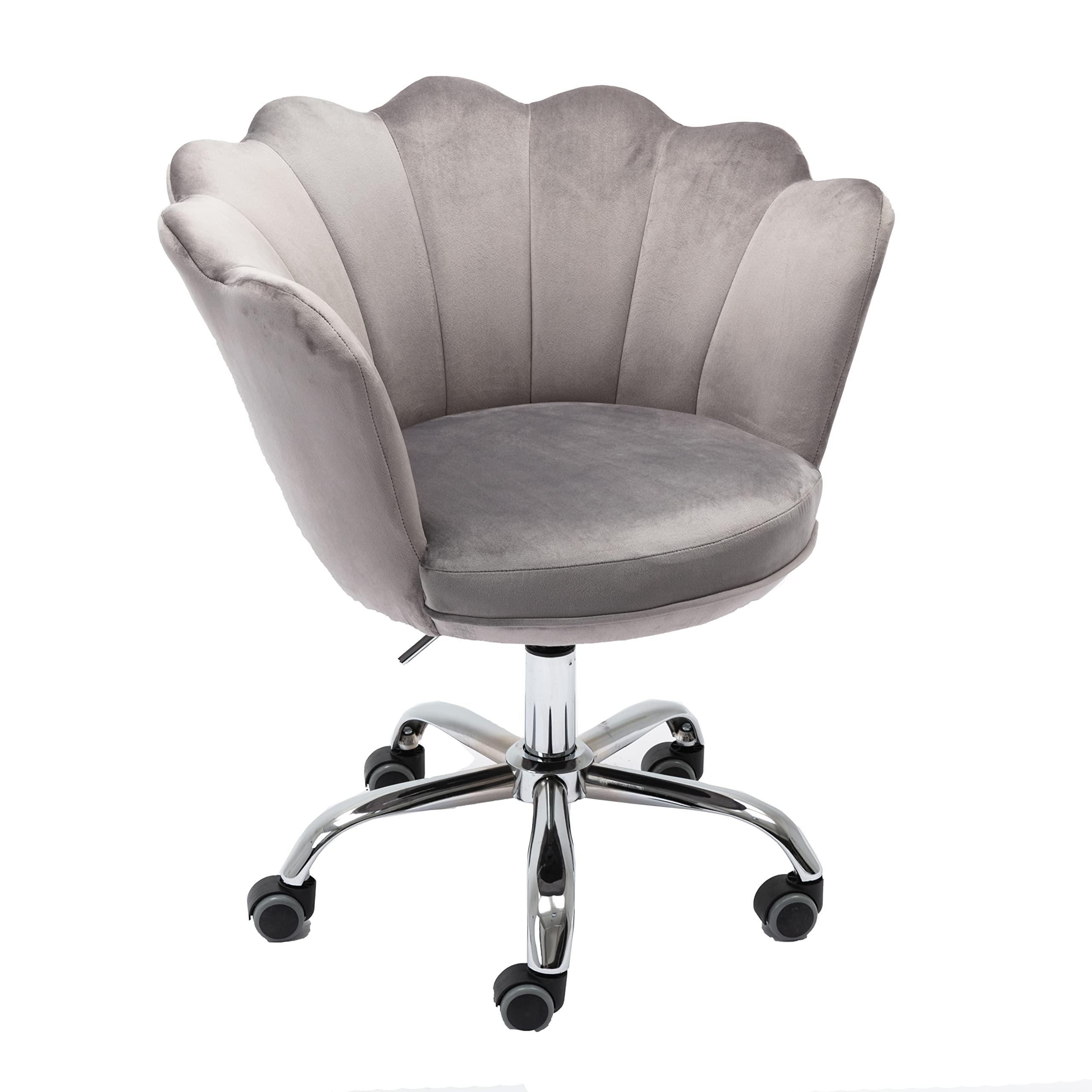 Modern Home Office Chair with Wheels - Swivel Task Chair, Adjustable Height Velvet Desk Chair for Living Room, Bedroom & Makeup Vanity - Comfortable Ergonomic Seating for Work & Study (Grey)