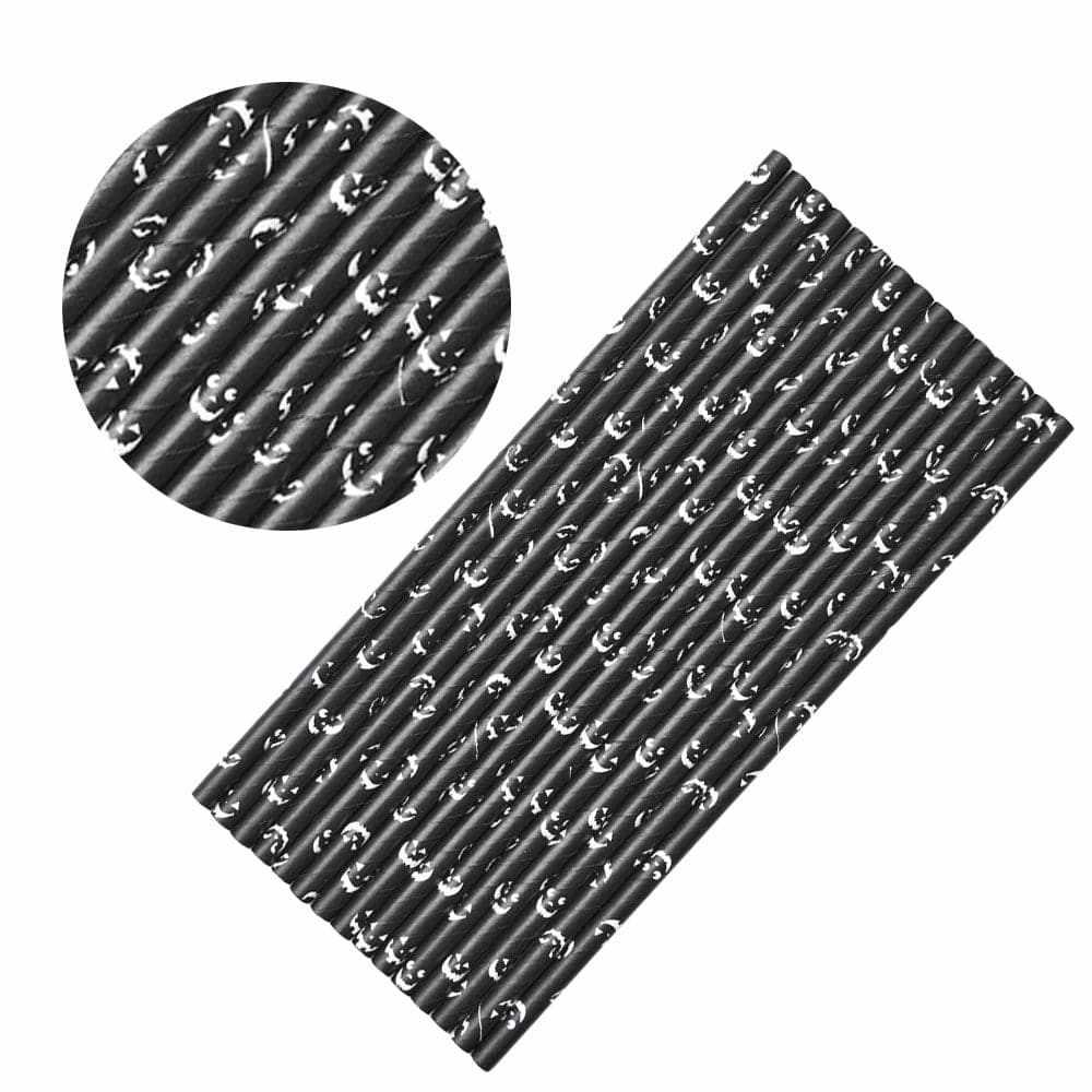 Halloween Black Jack O' Lantern Print Cake Pop Party Straws - Bulk Pack (50/100/200 Count) for Halloween Parties, Birthday Celebrations & DIY Dessert Decorations