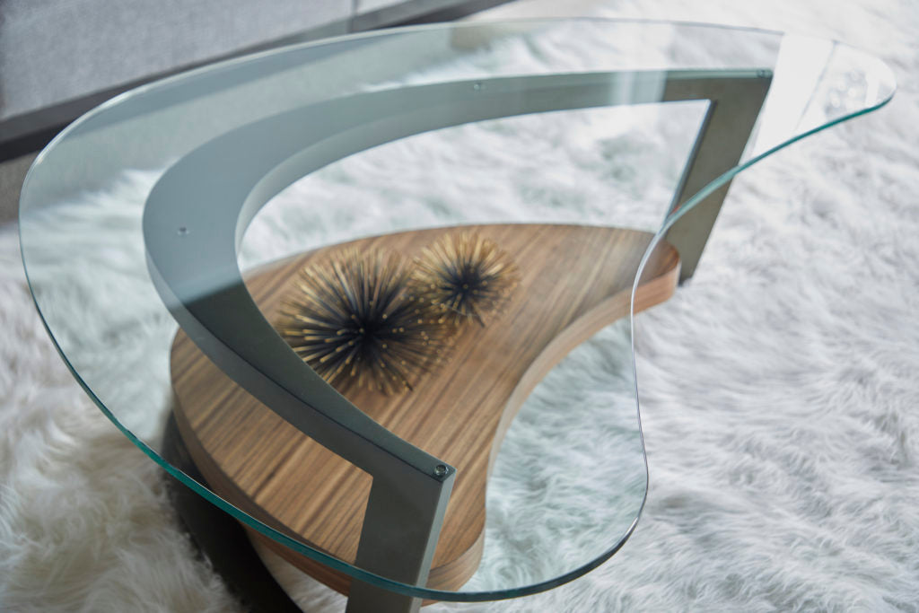 Elite Modern Maui Walnut & Metal Accent Table - Stylish Side Table for Living Room, Bedroom, or Office Decor