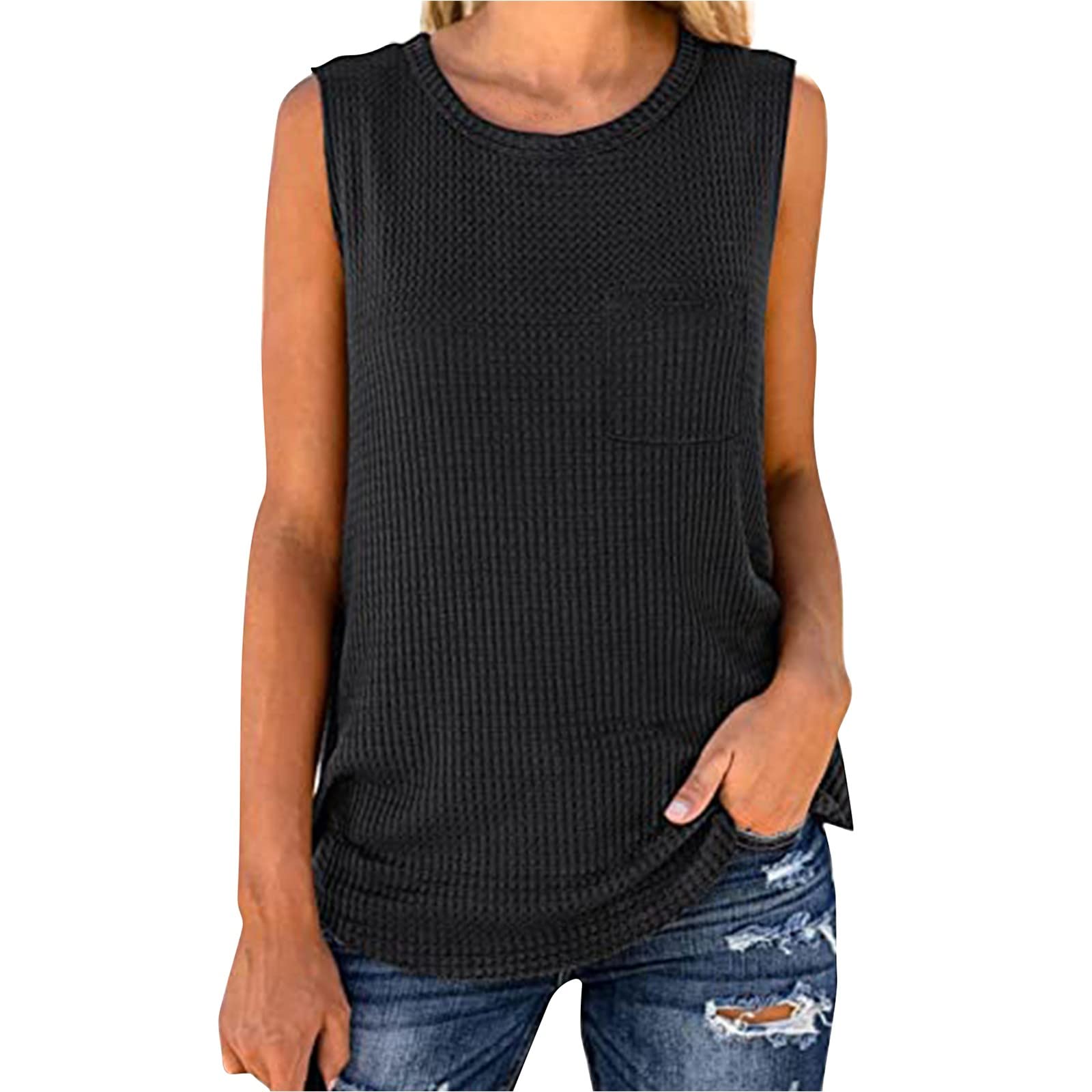 Women's Casual Solid Color Tank Top - O-Neck Sleeveless T-Shirt, Loose Fit Racerback Cami for Summer, Gym, Yoga & Everyday Wear