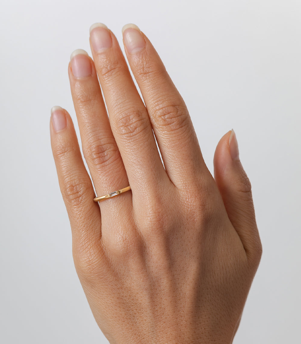 14K Gold Wire Band Diamond Baguette Stacking Ring for Women - Elegant Layering Ring for Everyday Wear & Special Occasions