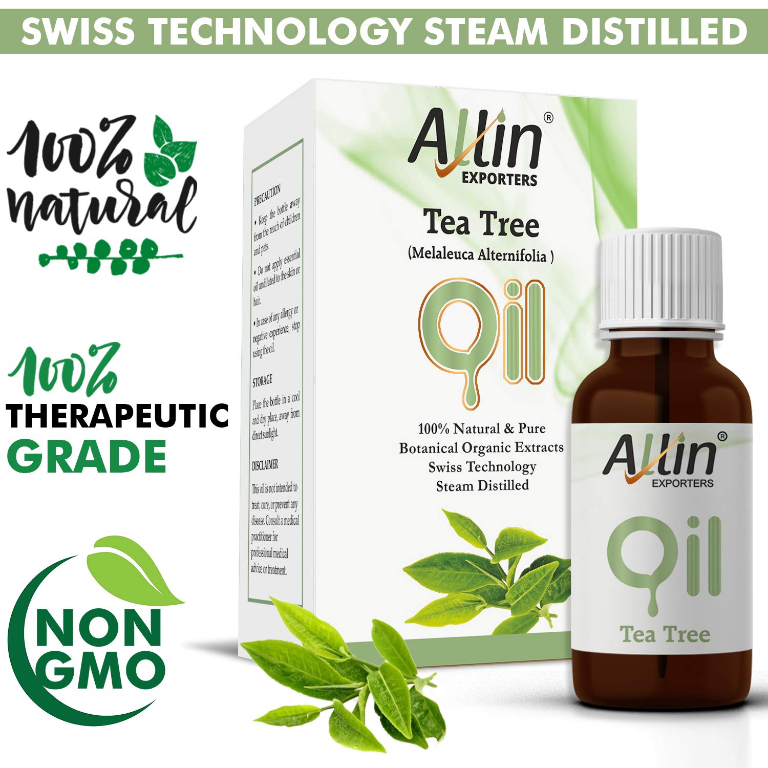 Pure Tea Tree Essential Oil 15ml - Undiluted, Therapeutic Grade for Healthy Skin, Hair & Face | Aromatherapy, Acne Treatment & DIY Beauty | Allin Exporters