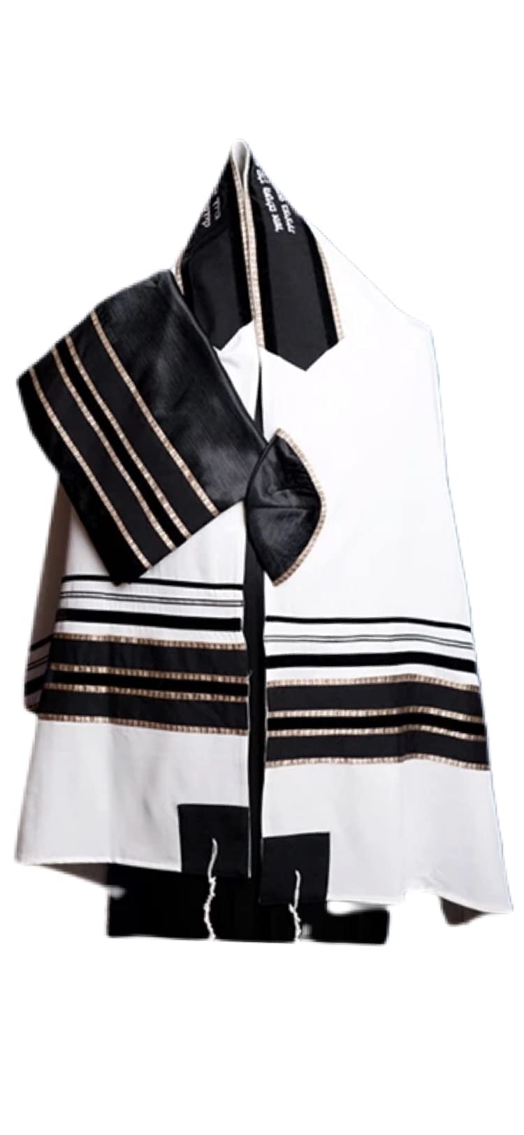 MichelleJudiaca Men's Tallit Prayer Shawl - Black, White & Gold Stripes for Jewish Religious Ceremonies & Synagogue Services