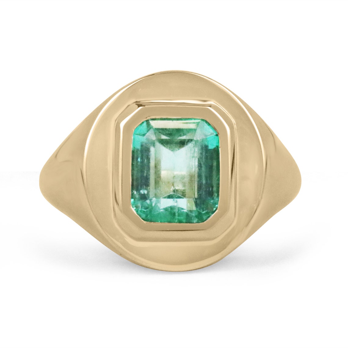 2.81 Carat Natural Colombian Emerald Solitaire Rich Sea Men's Signet Ring 18K Gold - Luxury Statement Jewelry for Weddings, Gifts & Formal Occasions