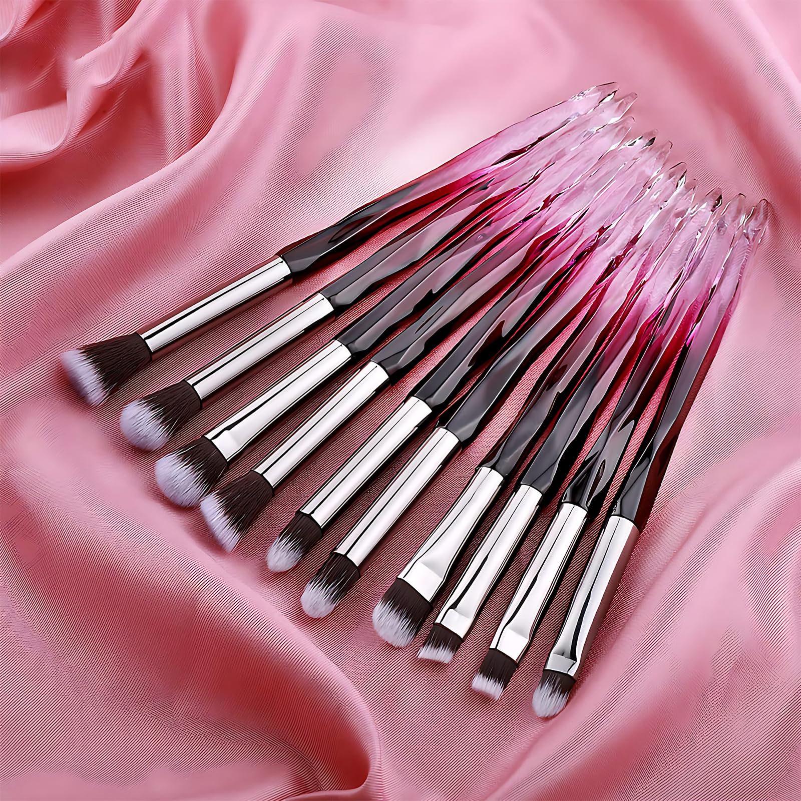 Kingtree 10PCS Professional Eyeshadow Makeup Brush Set - Premium Synthetic Bristles for Blending, Crease & Eyebrow Makeup | Crystal Handle Eye & Lip Brushes | Perfect for Daily Makeup, Travel & Professional Use