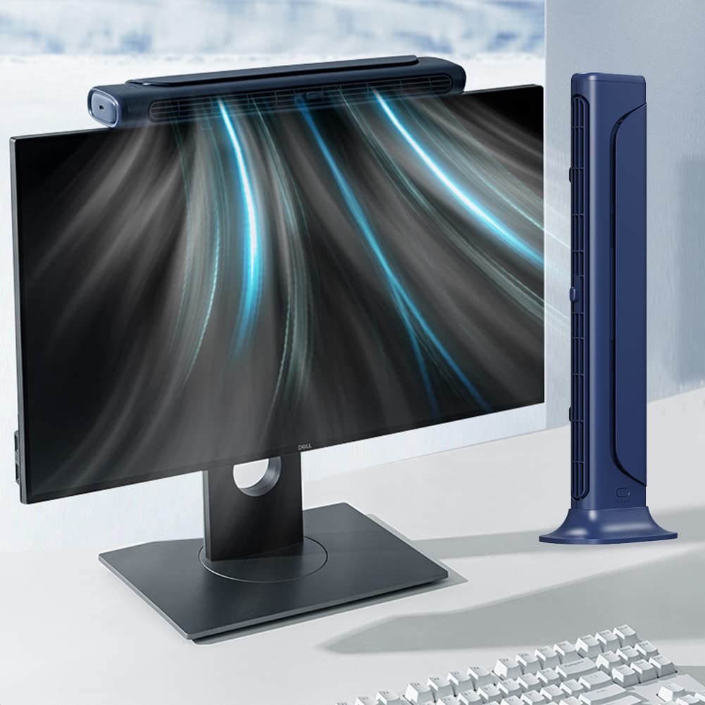 Clip On Computer Fan - Bladeless USB Desk Fan for Monitor & Laptop, Quiet Personal Cooling Fan for Office & Home Use, Compact Tower Fan for Flat/Curved Screens (Perfect for Workstations, Gaming Setups & Hot Summer Days)